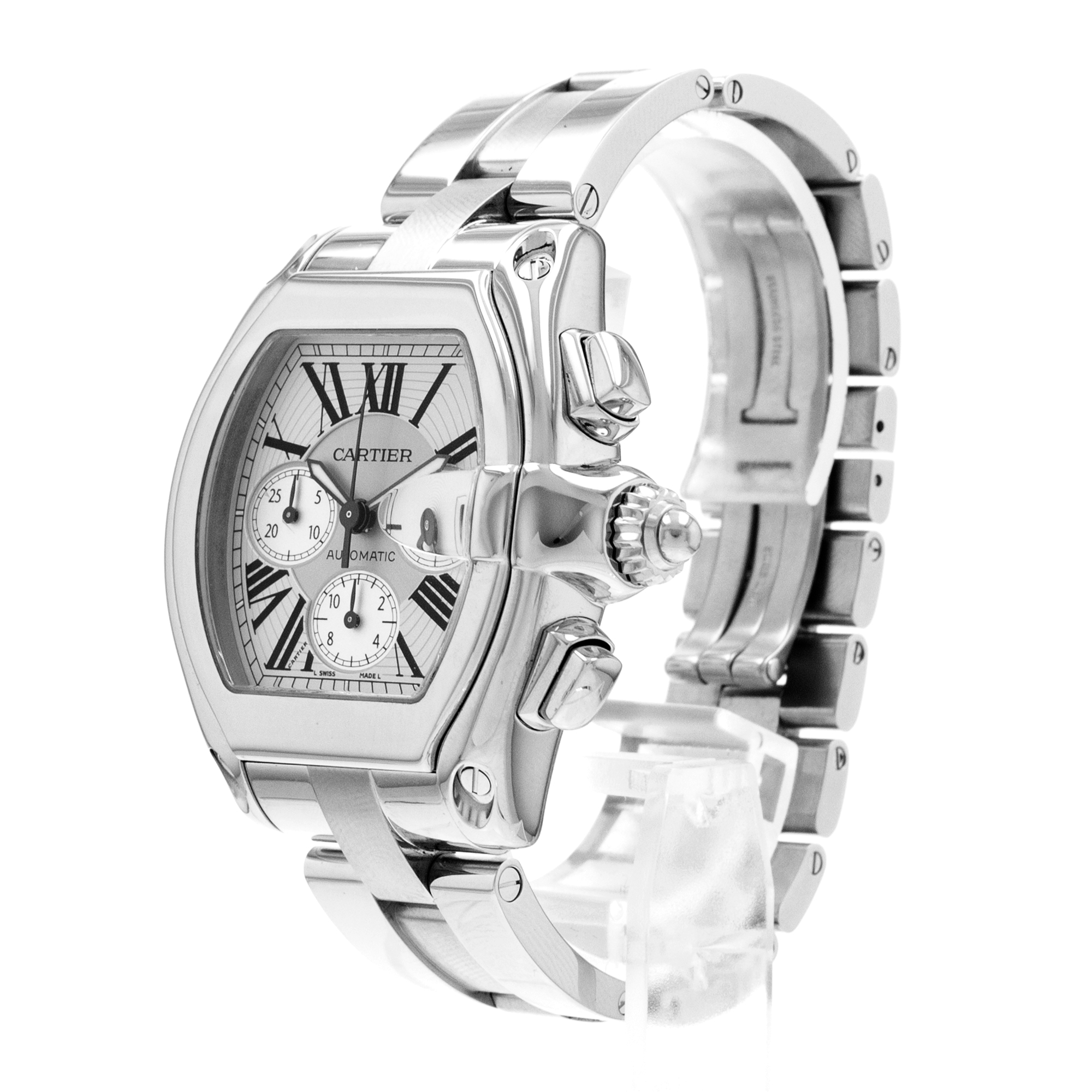 Cartier Roadster W62019X6 2618 43mm Silver Roman Chronograph Steel Mens Watch thumbnail 4