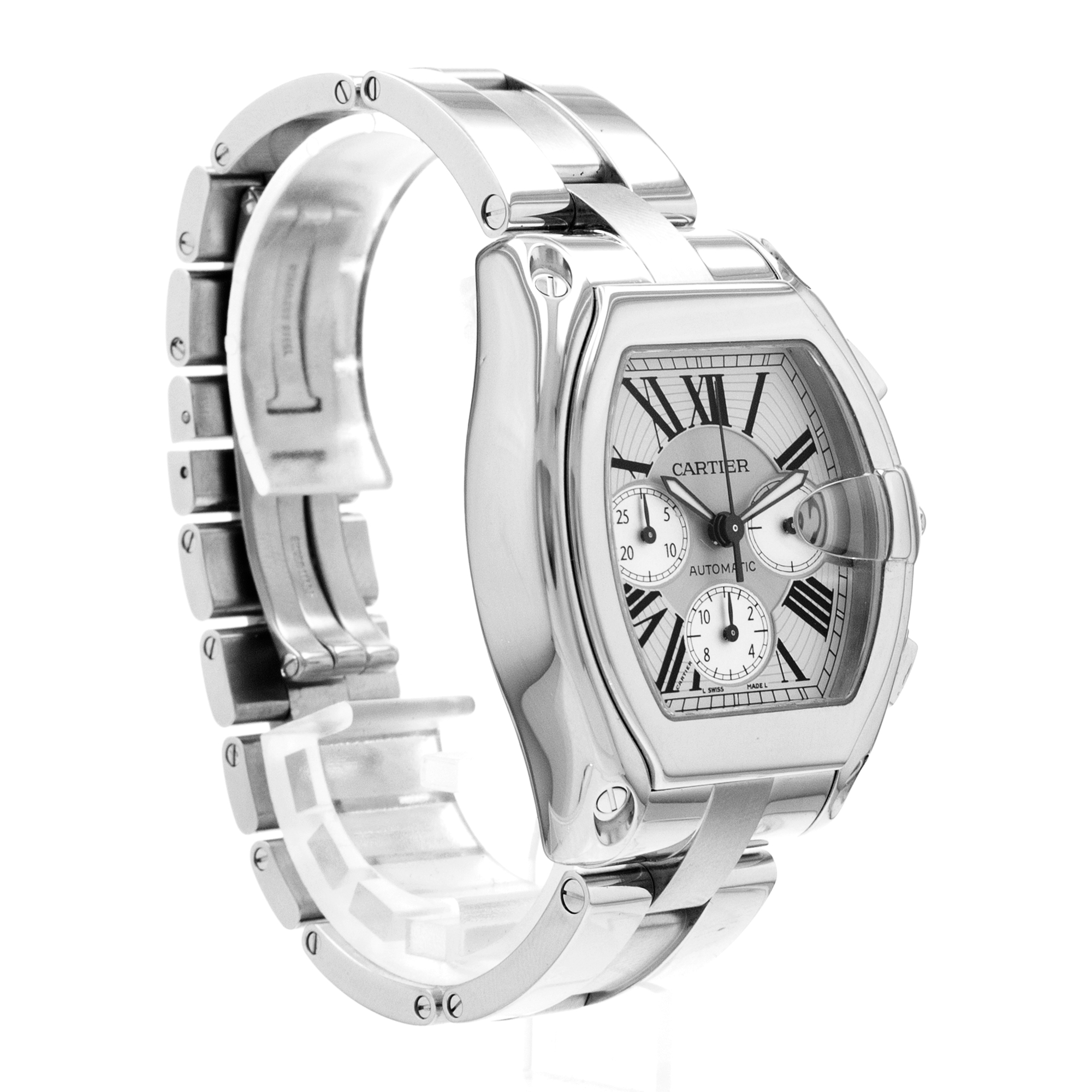 Cartier Roadster W62019X6 2618 43mm Silver Roman Chronograph Steel Mens Watch thumbnail 7