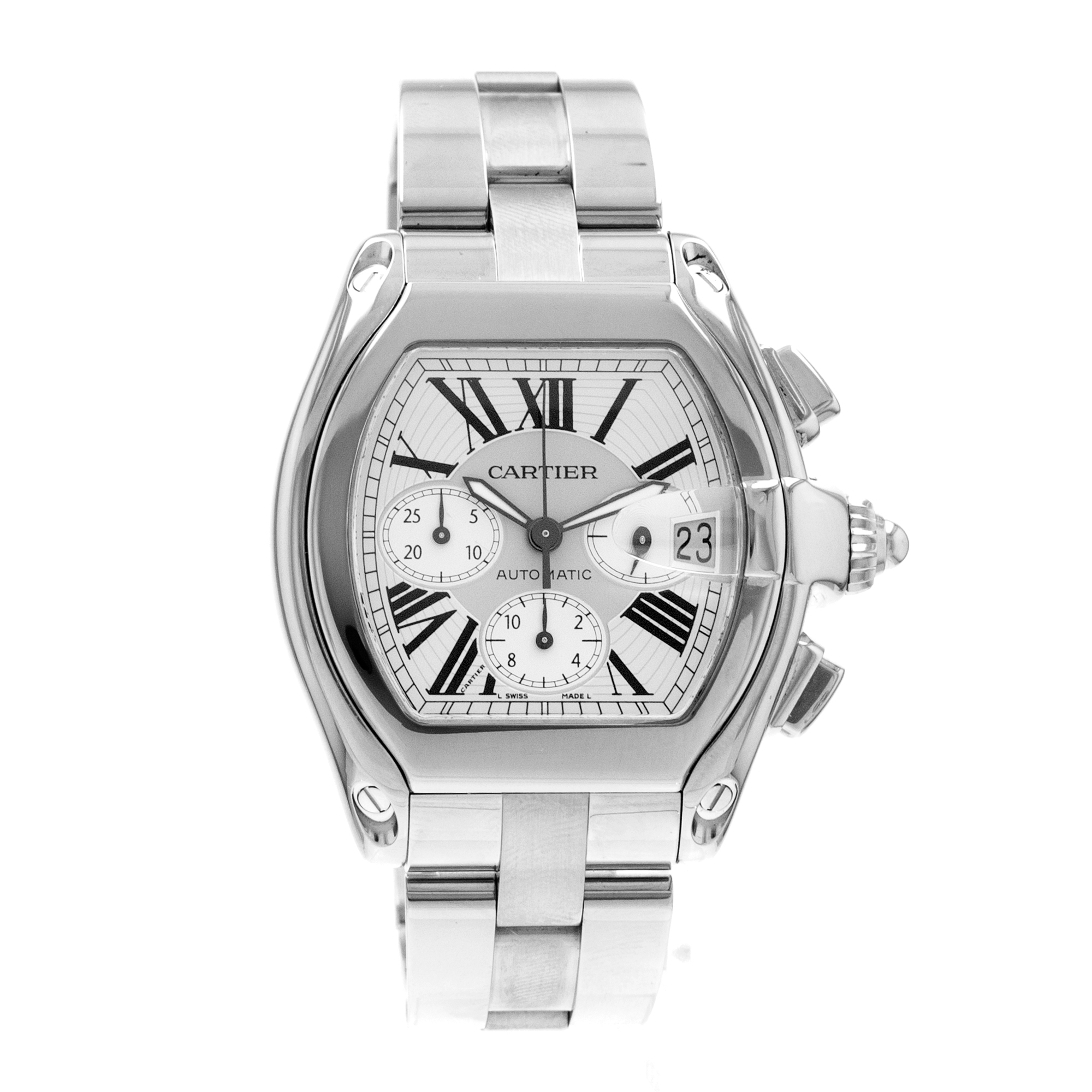 Cartier Roadster W62019X6 2618 43mm Silver Roman Chronograph Steel Mens Watch thumbnail 8
