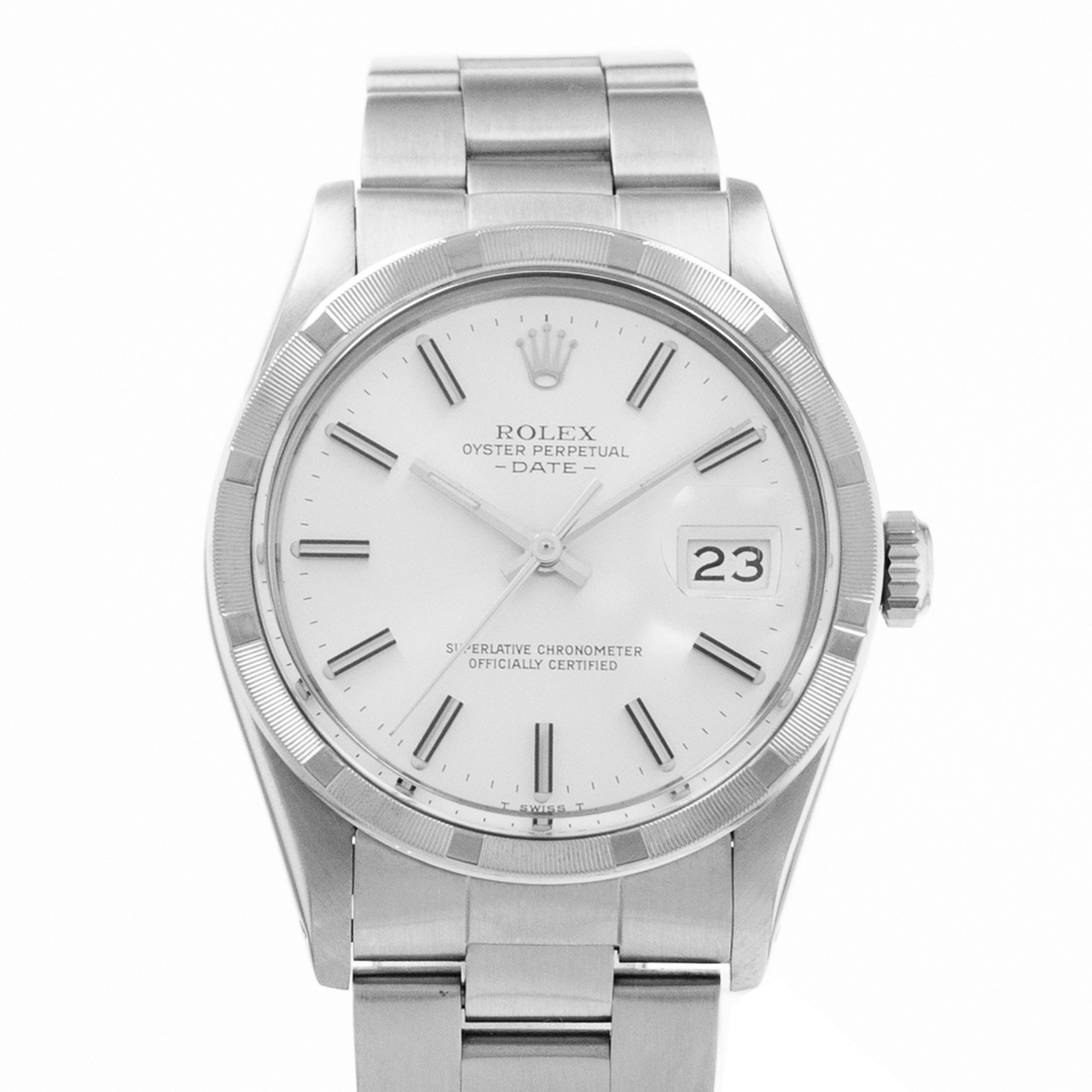 Rolex Oyster Perpetual Date 15010 34mm Silver Index Steel Oyster Mens Watch thumbnail 1