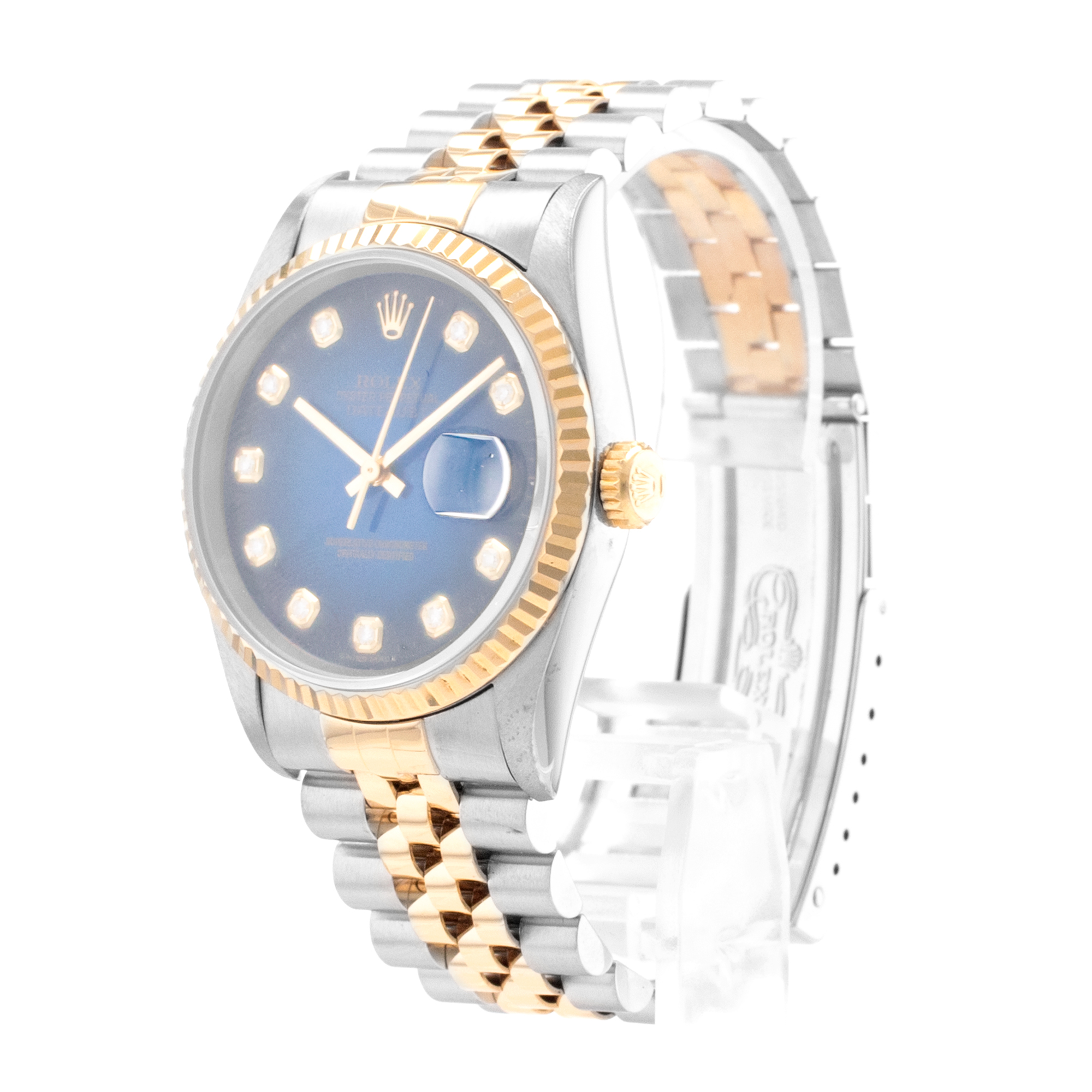 Rolex Datejust 36 16233 Blue Vignette Diamond Steel Yellow Gold Mens Watch 1996 thumbnail 4