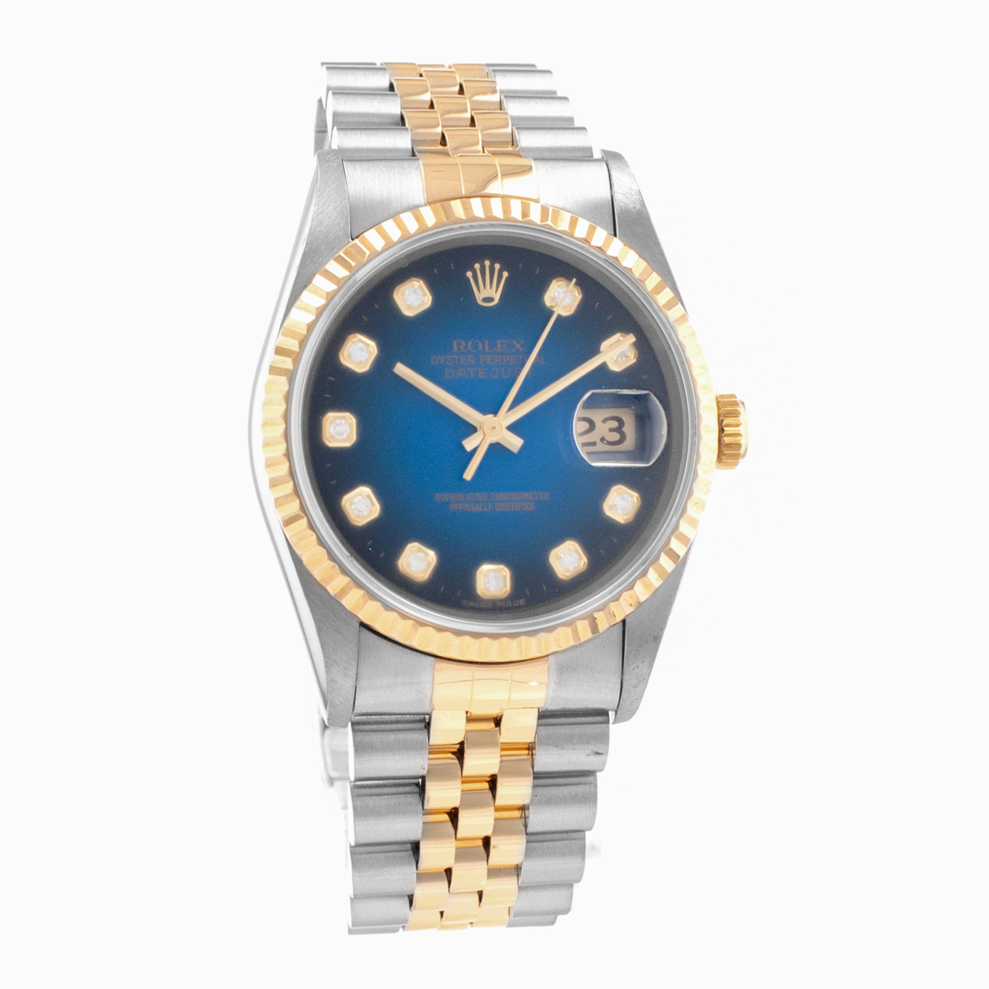 Rolex Datejust 36 16233 Blue Vignette Diamond Steel Yellow Gold Mens Watch 1996 thumbnail 7