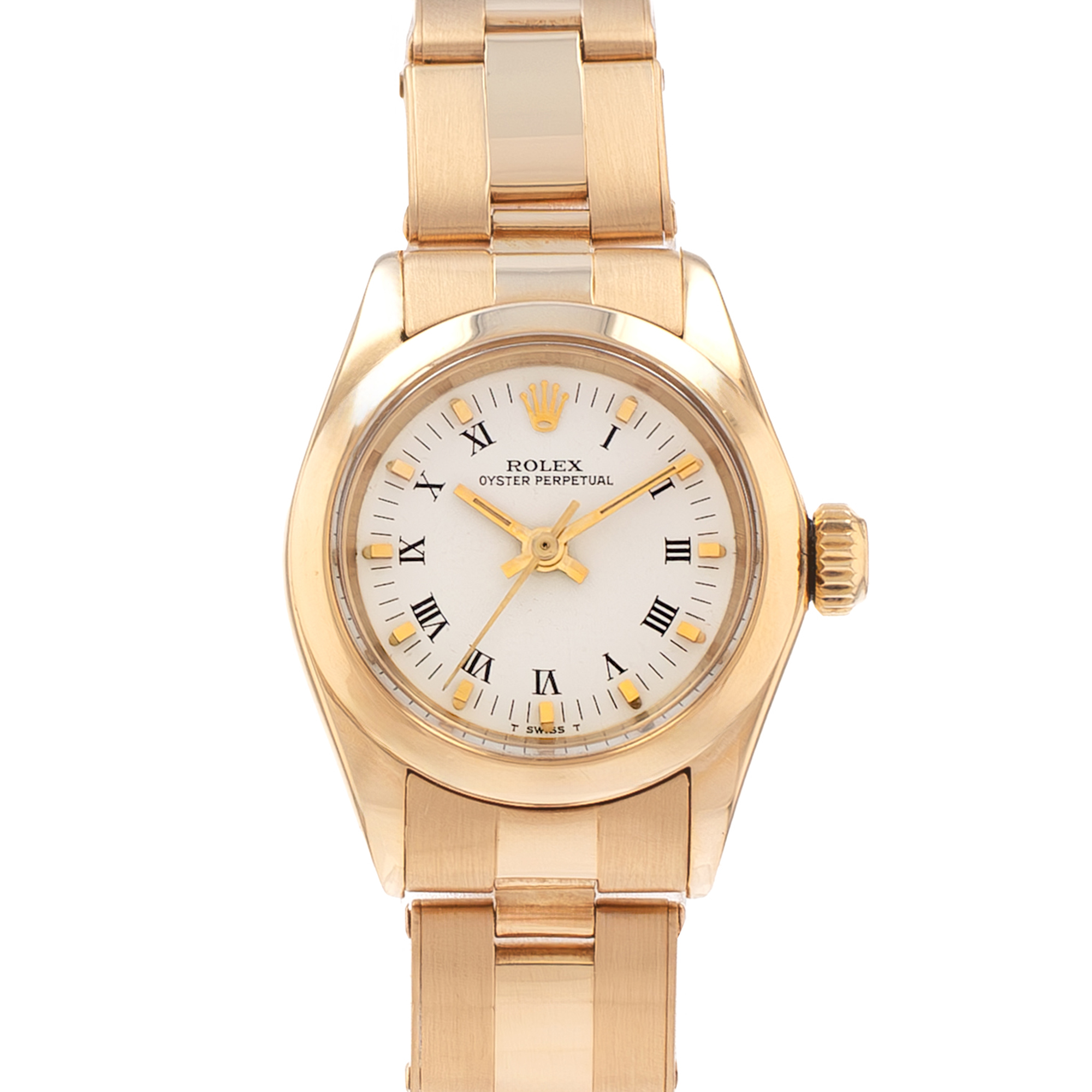 Rolex Oyster Perpetual 26 6718 White Arabic Yellow Gold Oyster Ladies Watch thumbnail 1