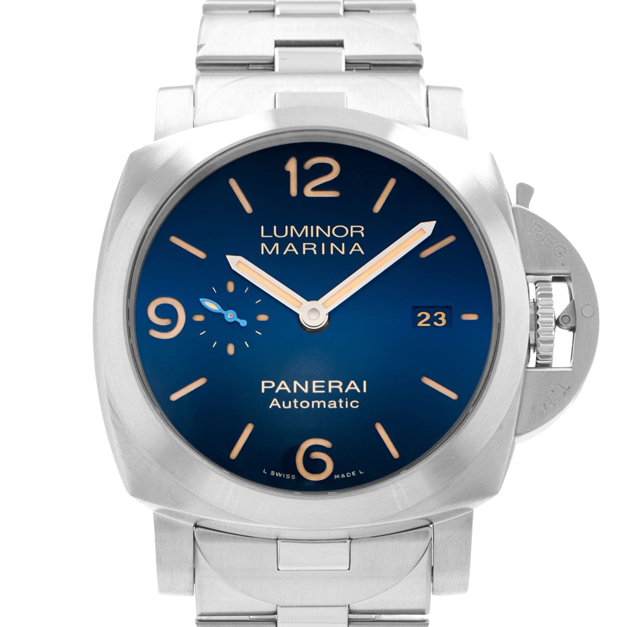 Panerai Luminor Marina PAM01058 44mm Blue Arabic Steel Automatic Mens Watch 2019 thumbnail 1