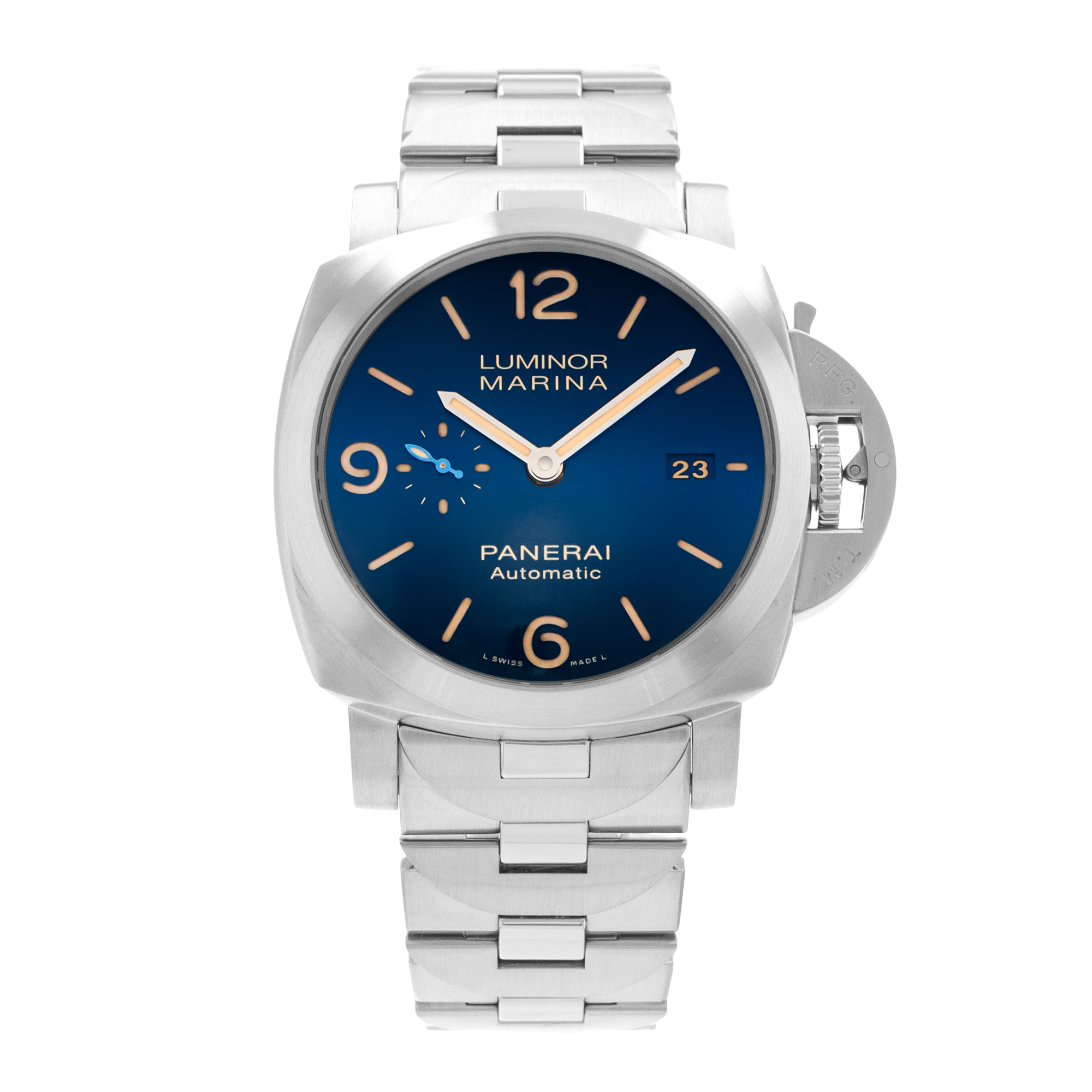 Panerai Luminor Marina PAM01058 44mm Blue Arabic Steel Automatic Mens Watch 2019 thumbnail 2