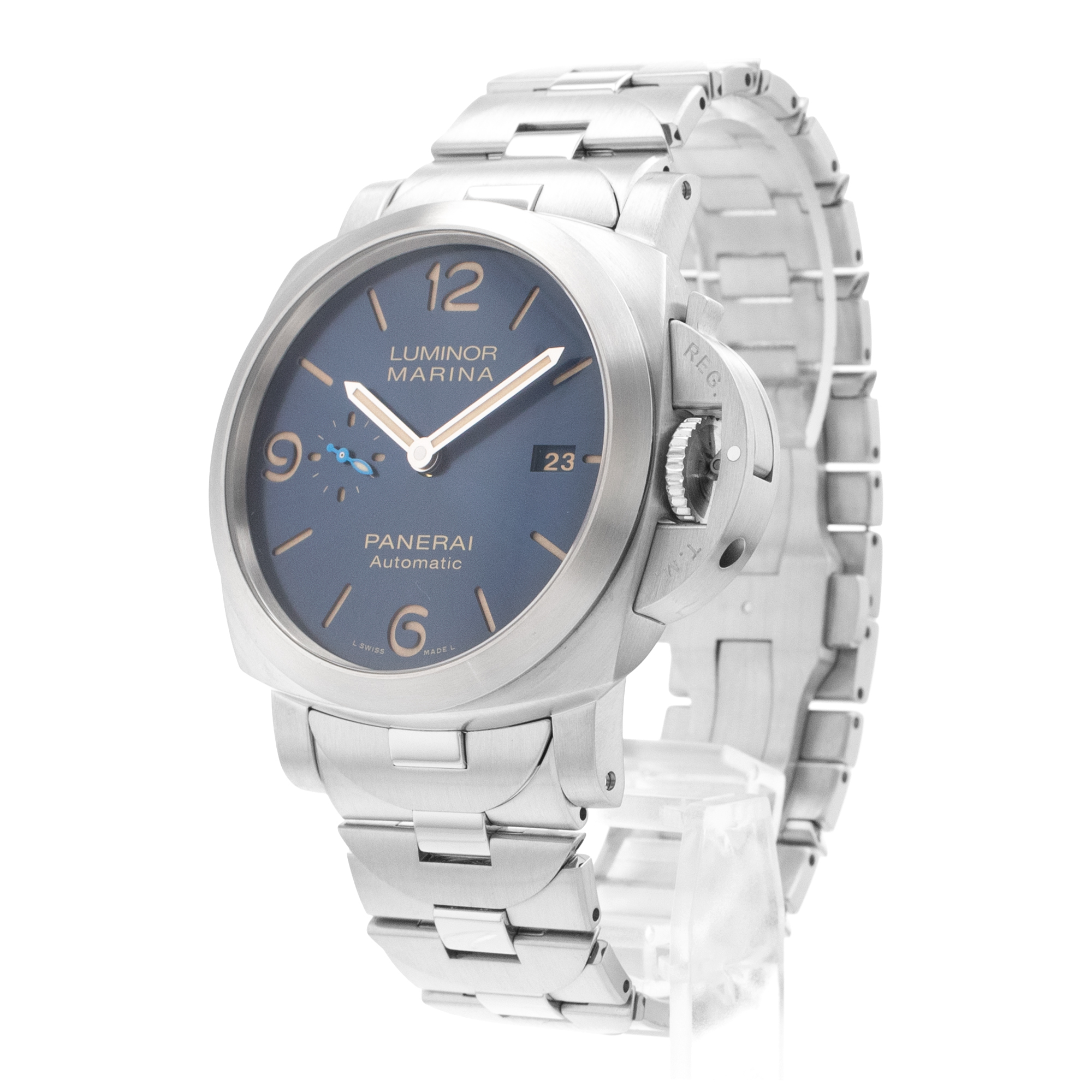 Panerai Luminor Marina PAM01058 44mm Blue Arabic Steel Automatic Mens Watch 2019 thumbnail 4