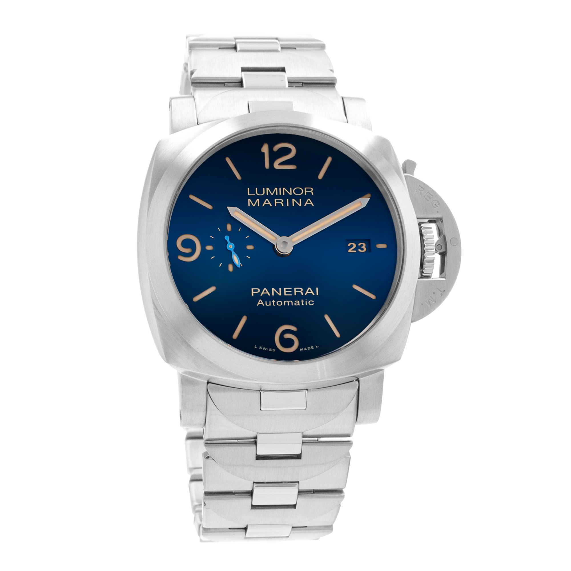 Panerai Luminor Marina PAM01058 44mm Blue Arabic Steel Automatic Mens Watch 2019 thumbnail 8