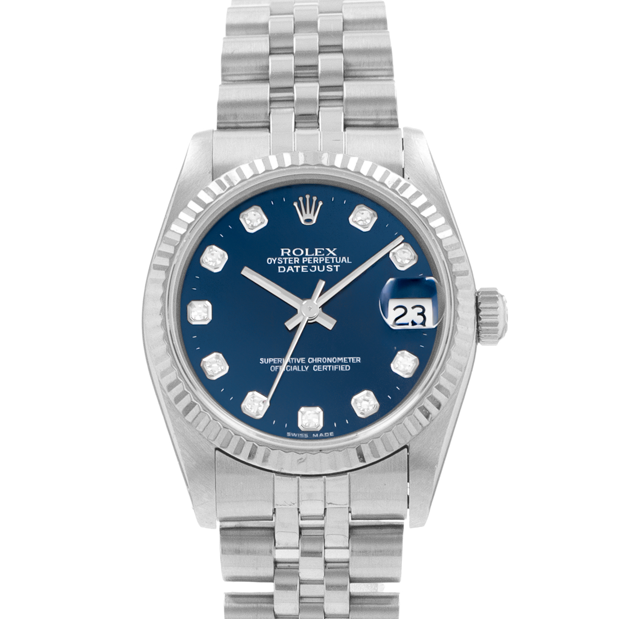 Rolex Datejust 31 68274 Factory Blue Diamond Dial Steel Jubilee Ladies Watch thumbnail 1