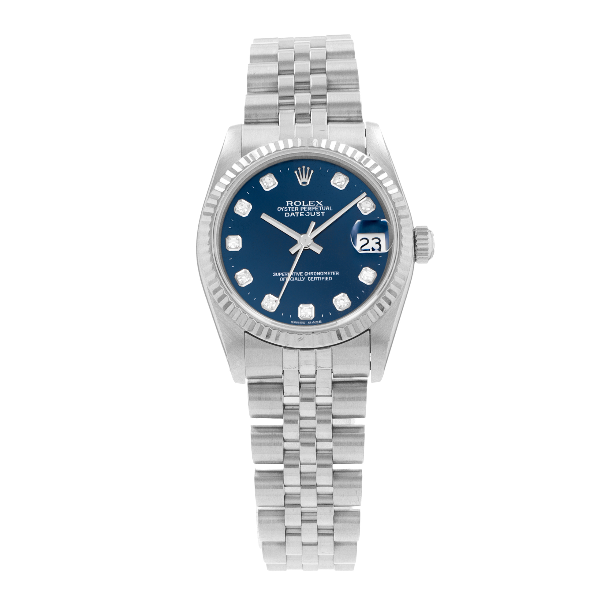 Rolex Datejust 31 68274 Factory Blue Diamond Dial Steel Jubilee Ladies Watch thumbnail 2