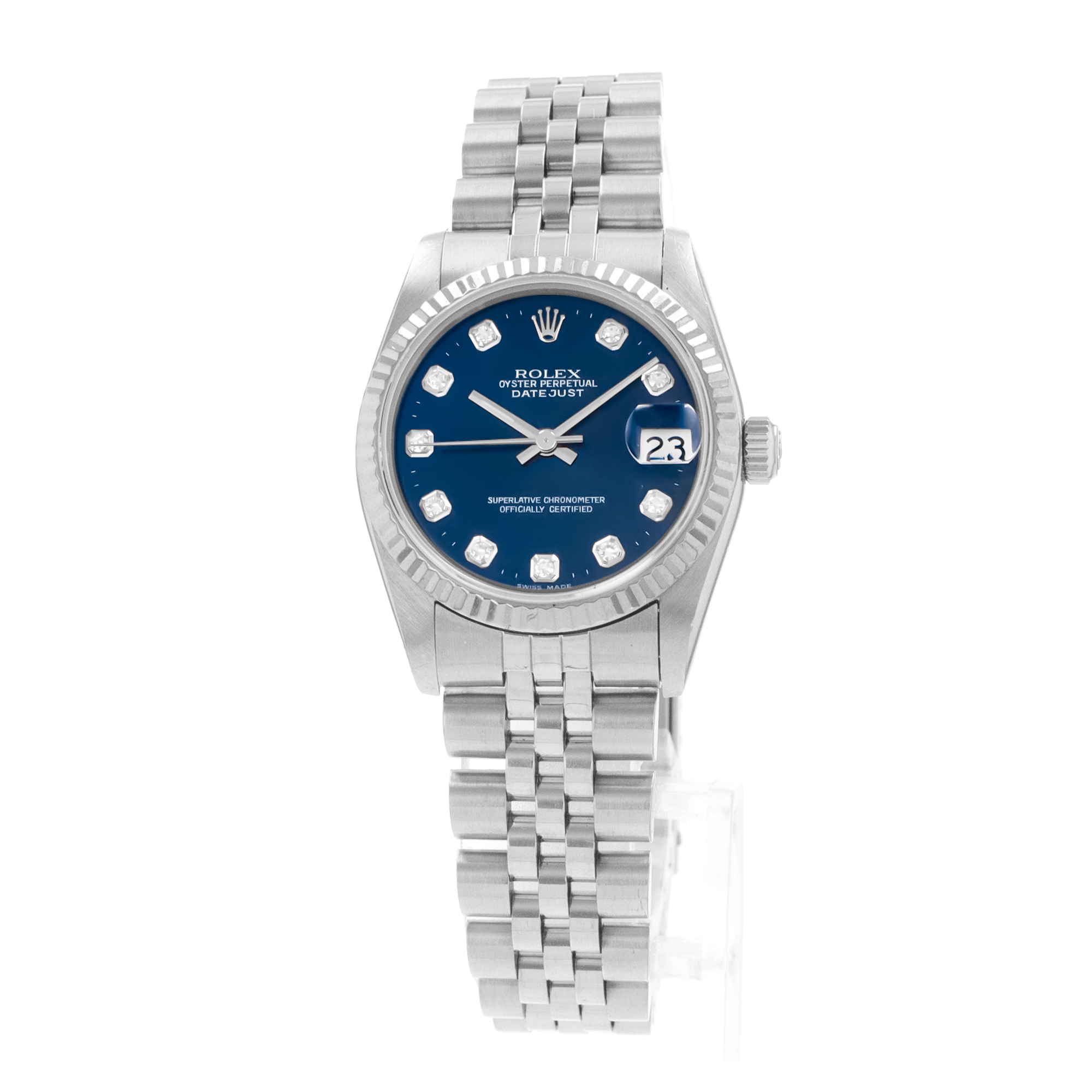 Rolex Datejust 31 68274 Factory Blue Diamond Dial Steel Jubilee Ladies Watch thumbnail 3