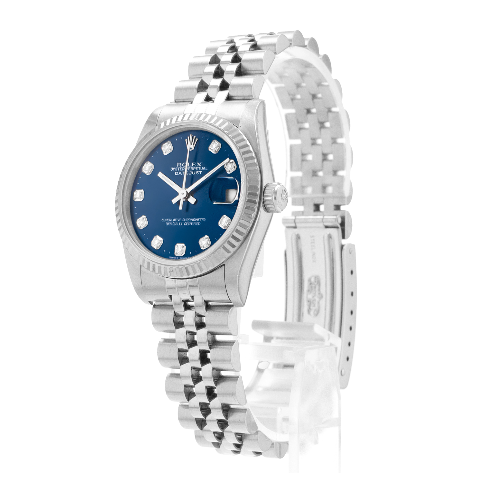 Rolex Datejust 31 68274 Factory Blue Diamond Dial Steel Jubilee Ladies Watch thumbnail 4