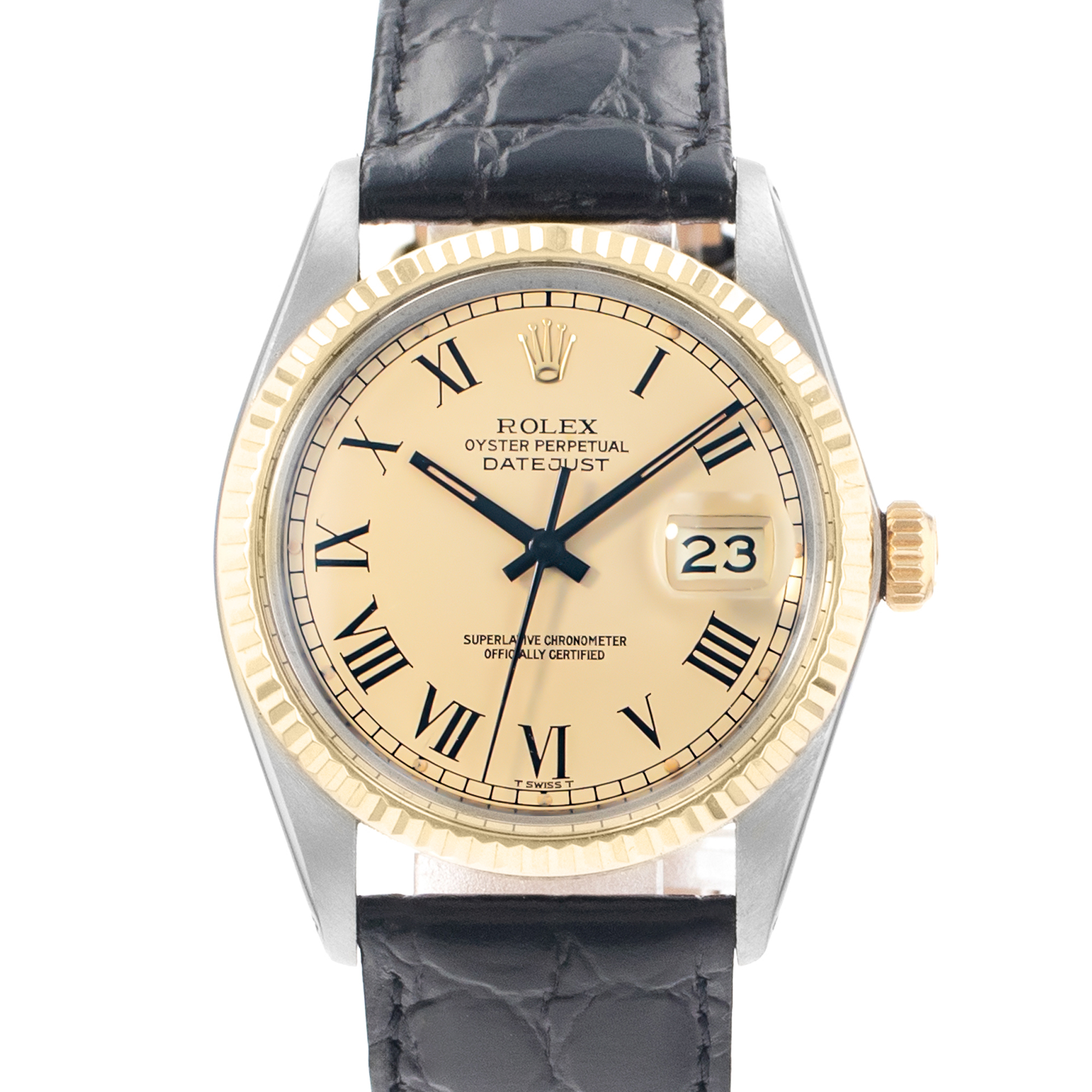 Rolex Datejust 36 16013 Vintage Champagne Buckley Arabic Leather Mens Watch thumbnail 1