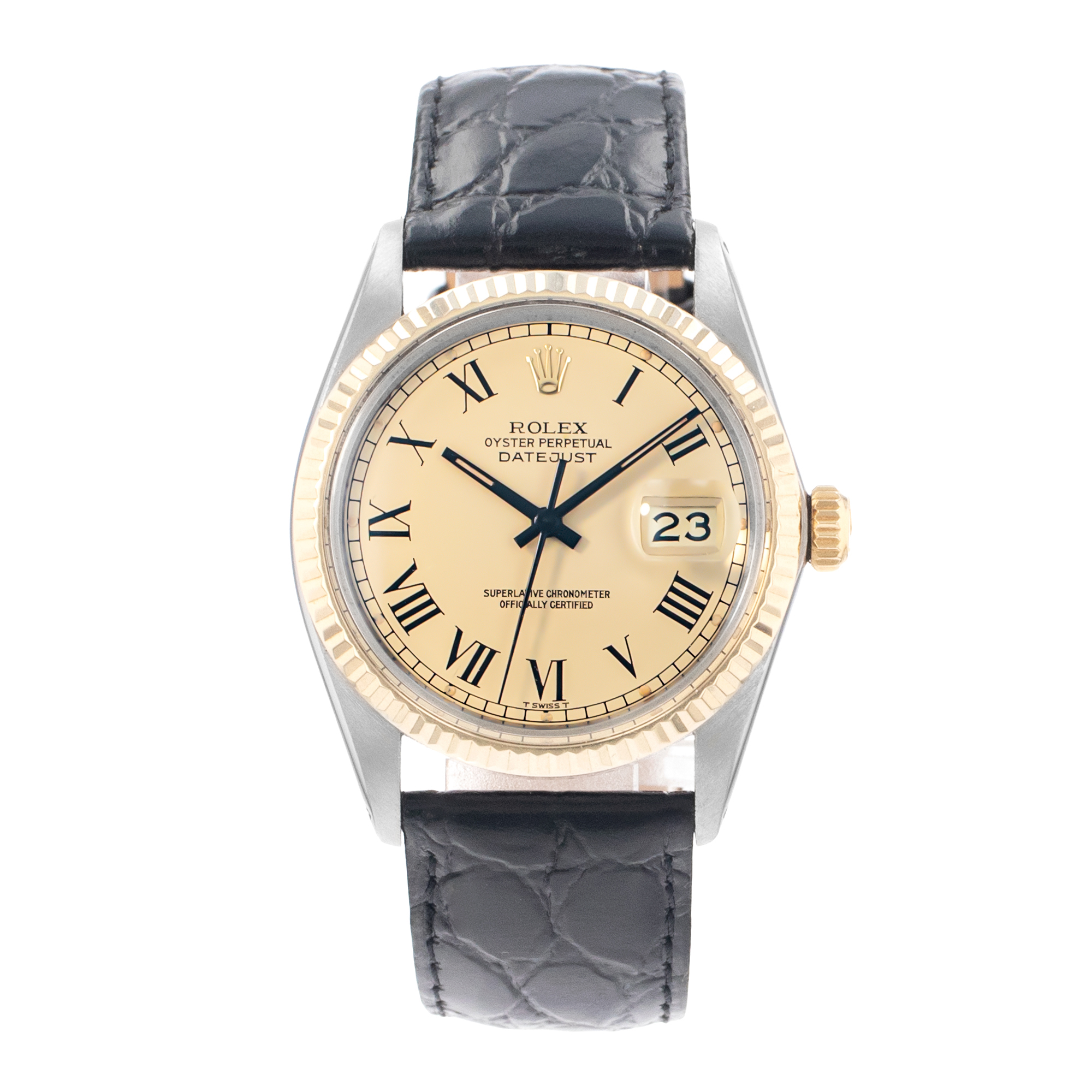 Rolex Datejust 36 16013 Vintage Champagne Buckley Arabic Leather Mens Watch thumbnail 2