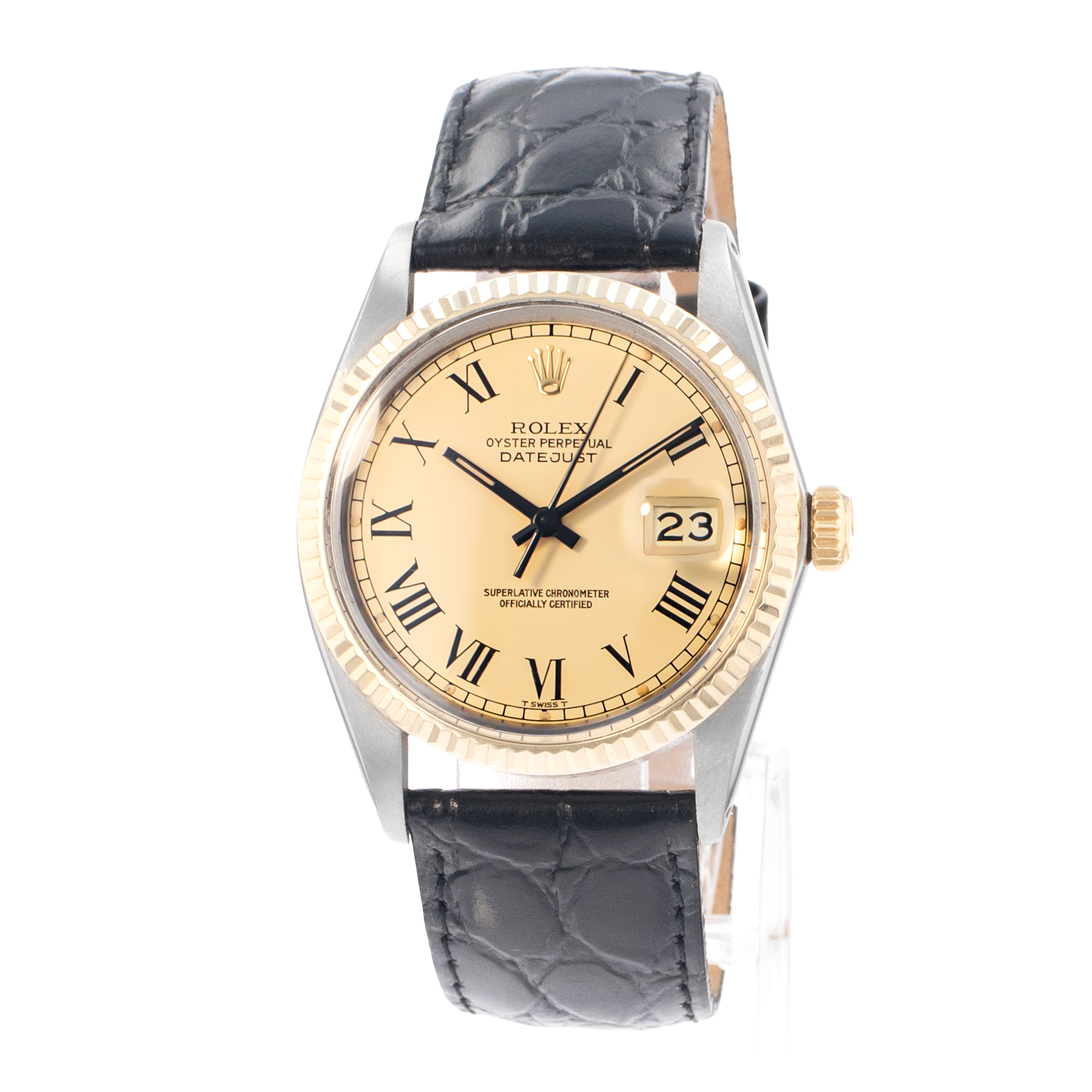 Rolex Datejust 36 16013 Vintage Champagne Buckley Arabic Leather Mens Watch thumbnail 3