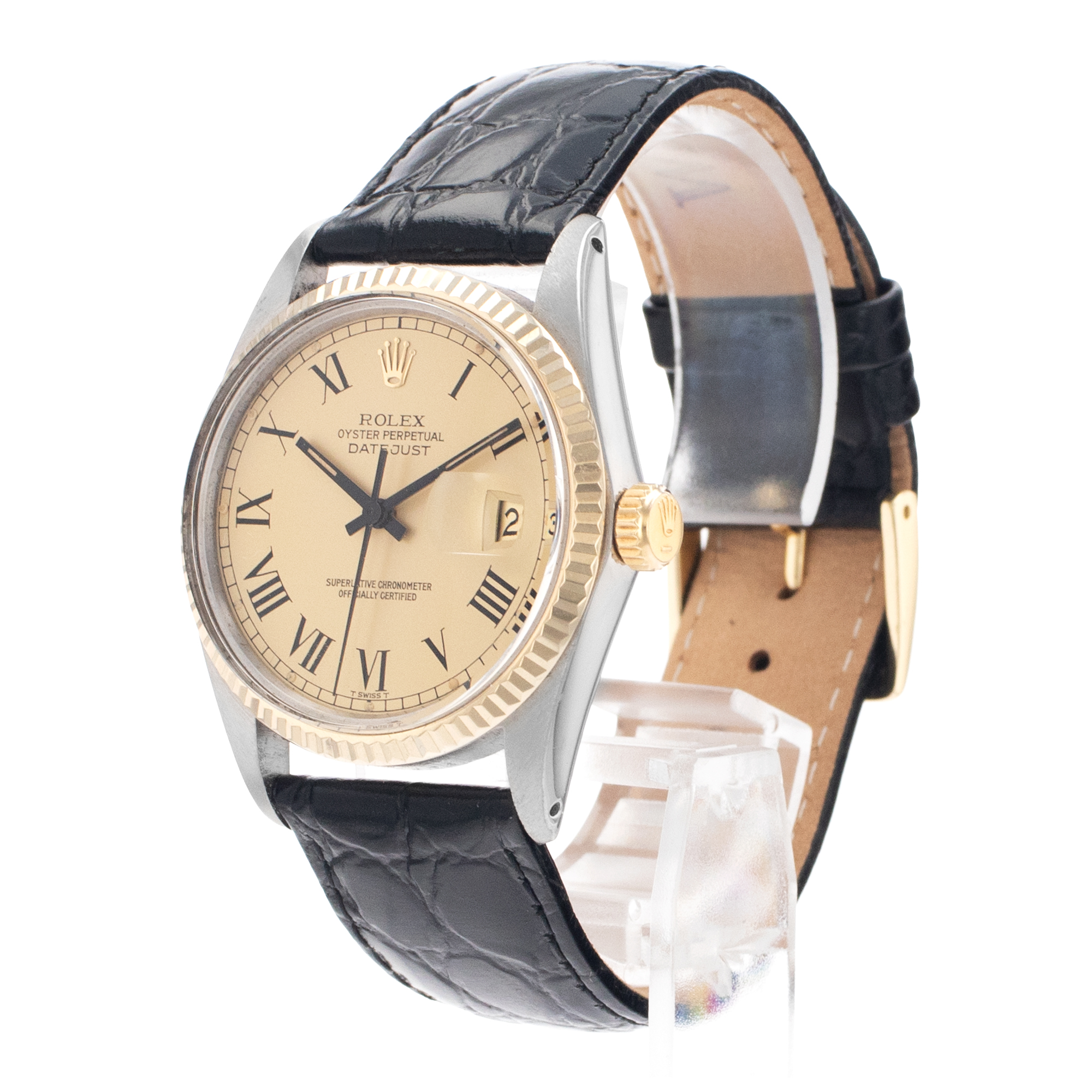 Rolex Datejust 36 16013 Vintage Champagne Buckley Arabic Leather Mens Watch thumbnail 4