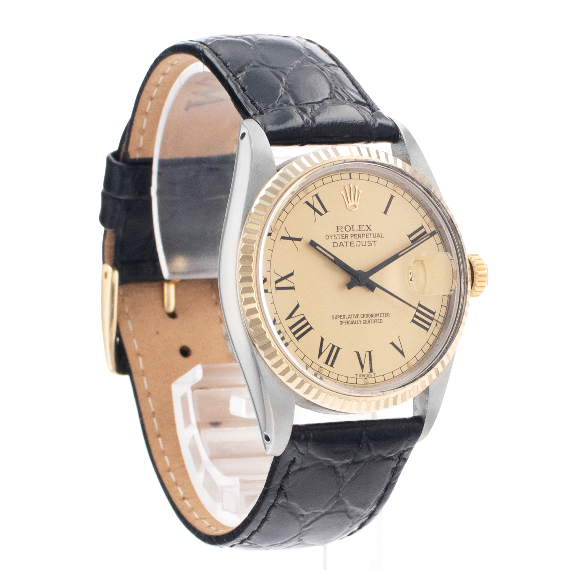 Rolex Datejust 36 16013 Vintage Champagne Buckley Arabic Leather Mens Watch thumbnail 7