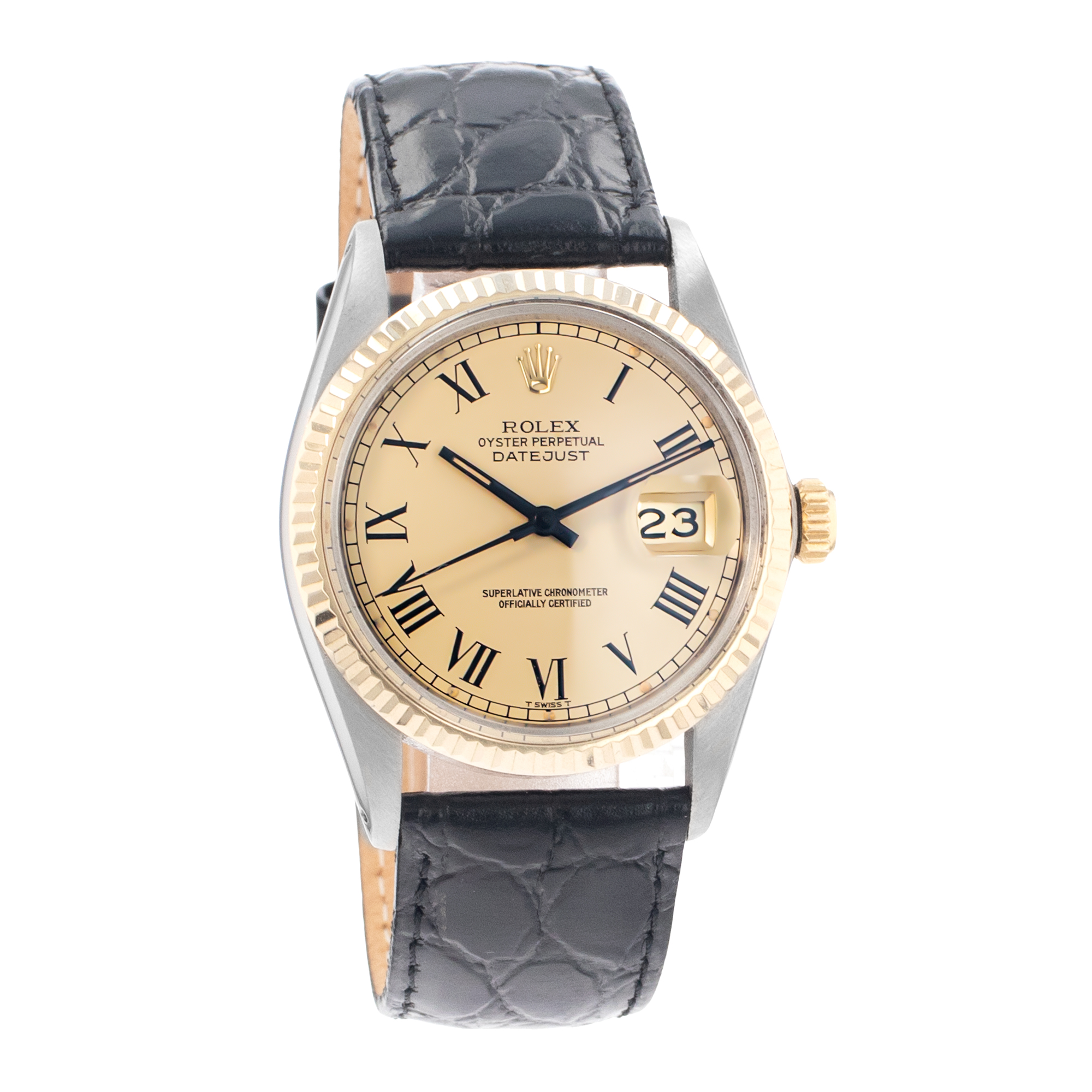Rolex Datejust 36 16013 Vintage Champagne Buckley Arabic Leather Mens Watch thumbnail 8
