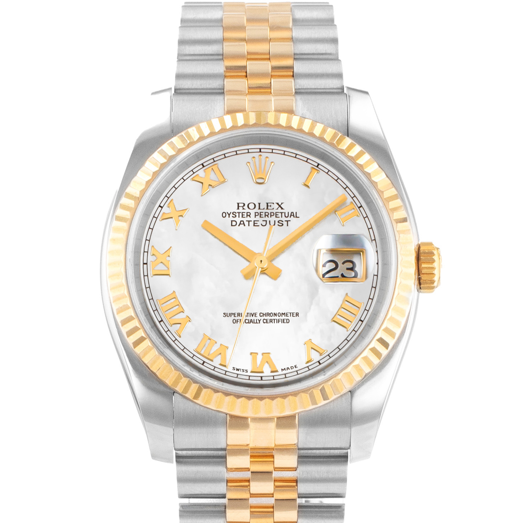 Rolex Datejust 36 116233 Roman Mother of Pearl Steel Yellow Gold Mens Watch 2004 thumbnail 1