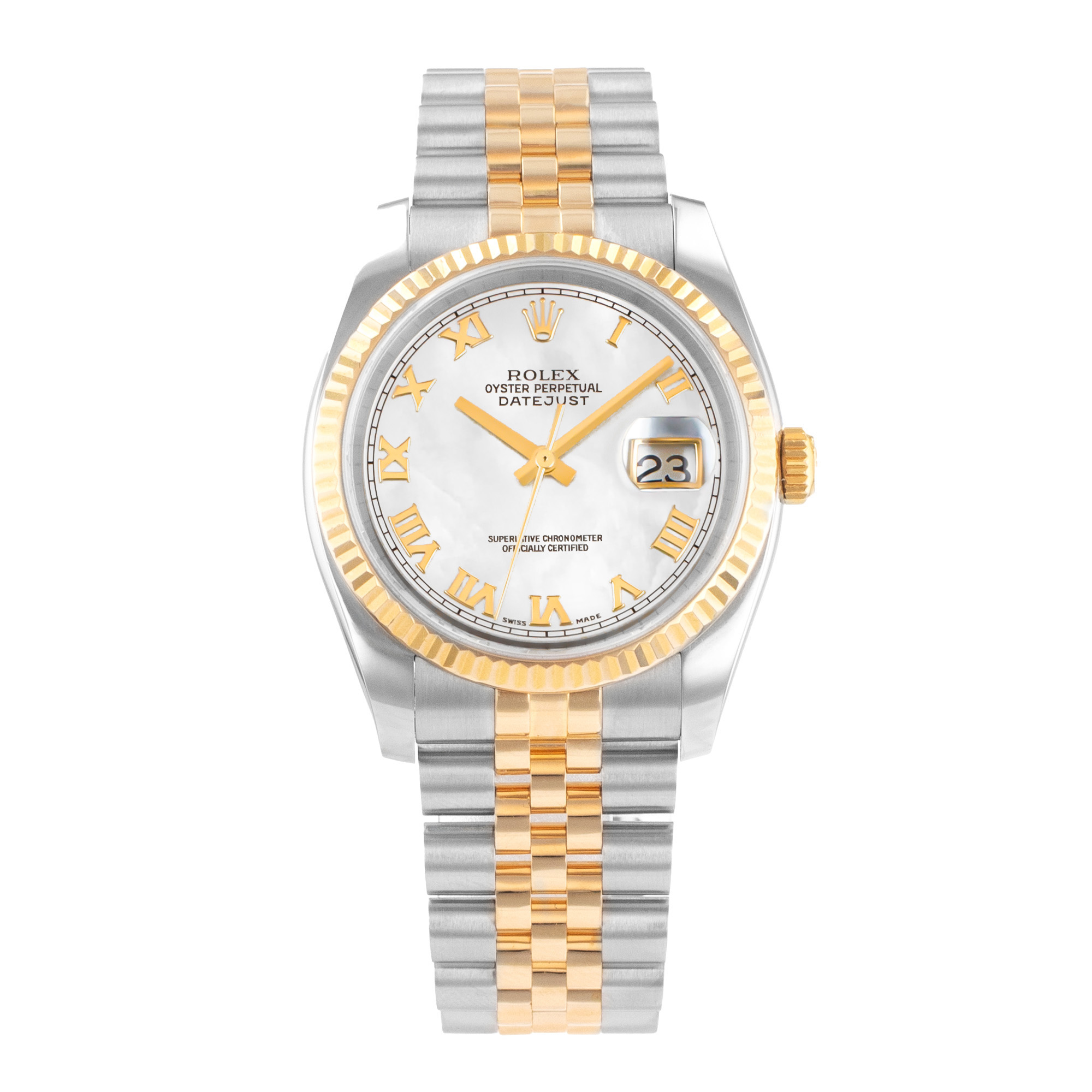 Rolex Datejust 36 116233 Roman Mother of Pearl Steel Yellow Gold Mens Watch 2004 thumbnail 2