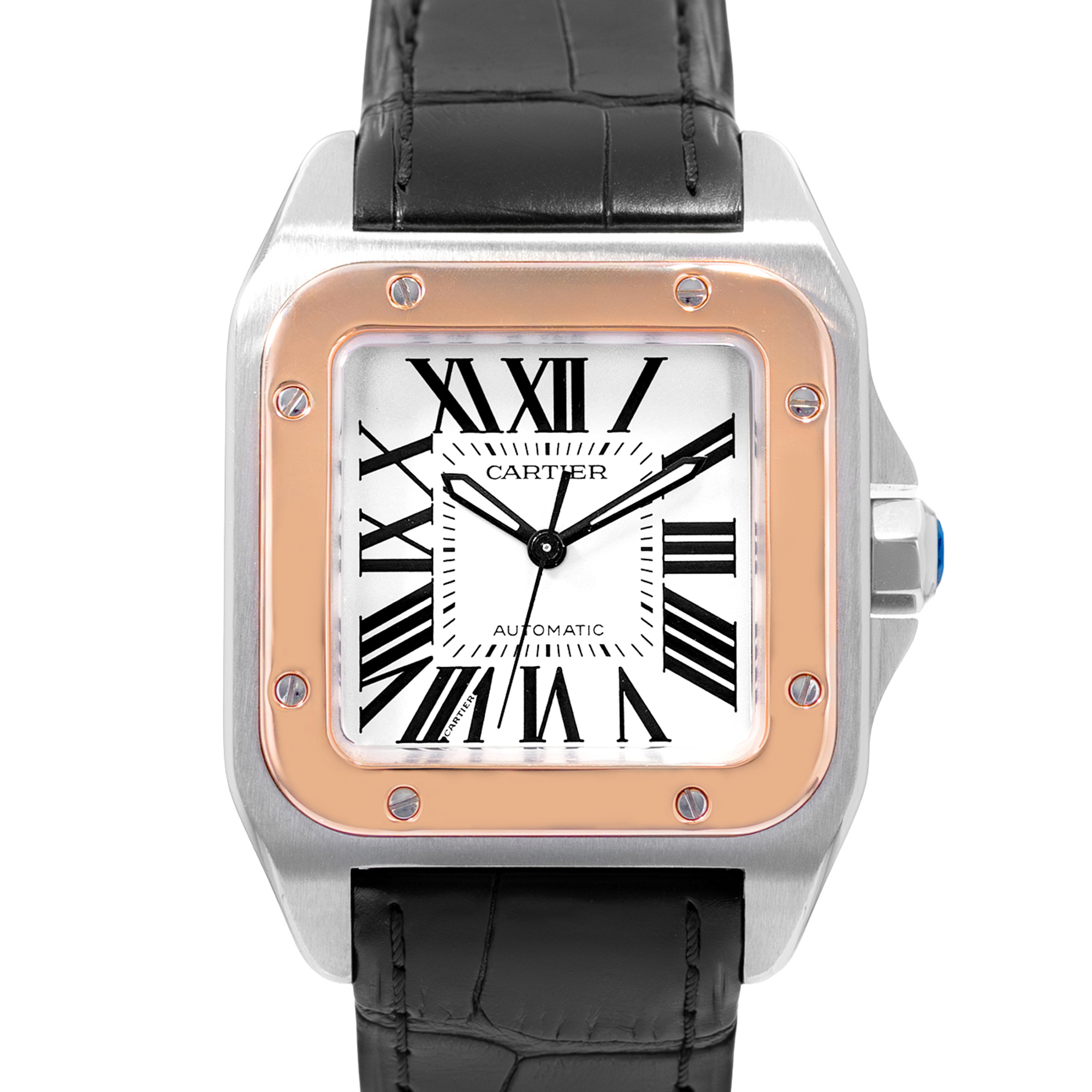 Cartier Santos 100 W20107X7 2878 33mm Silver Steel Rose Gold Mens Watch 2013 thumbnail 1