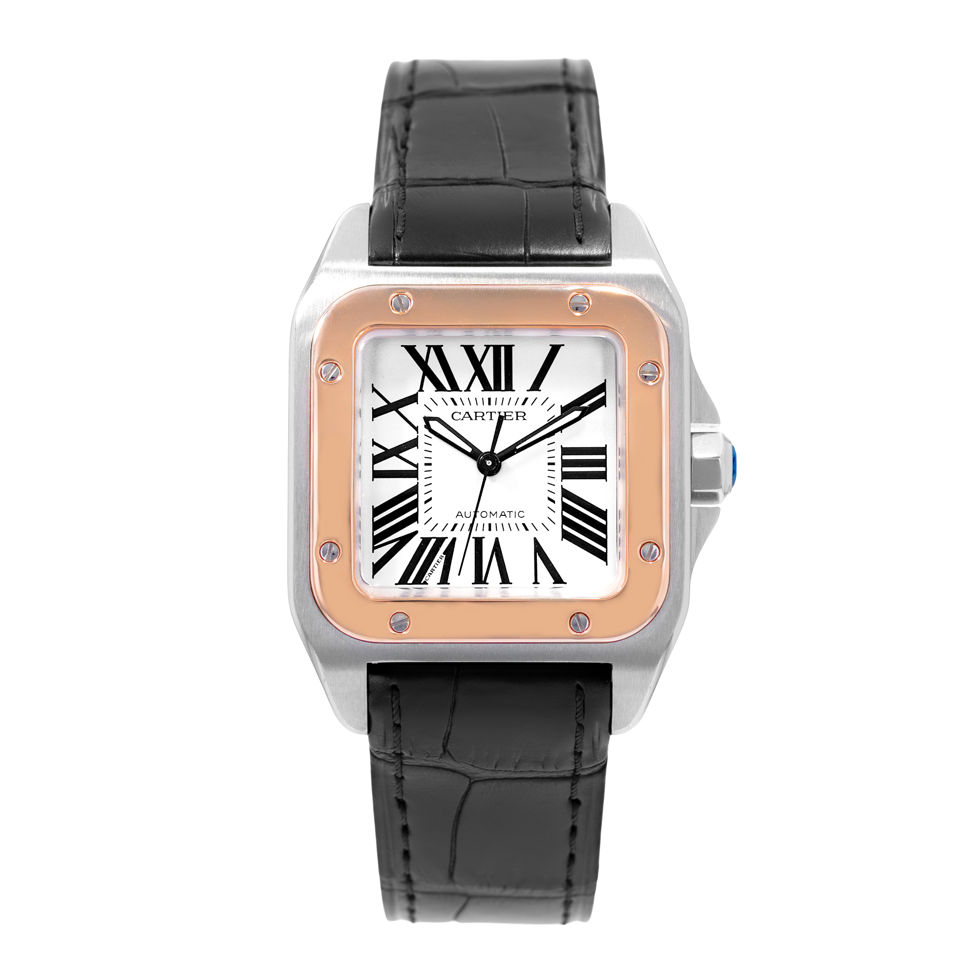 Cartier Santos 100 W20107X7 2878 33mm Silver Steel Rose Gold Mens Watch 2013 thumbnail 2