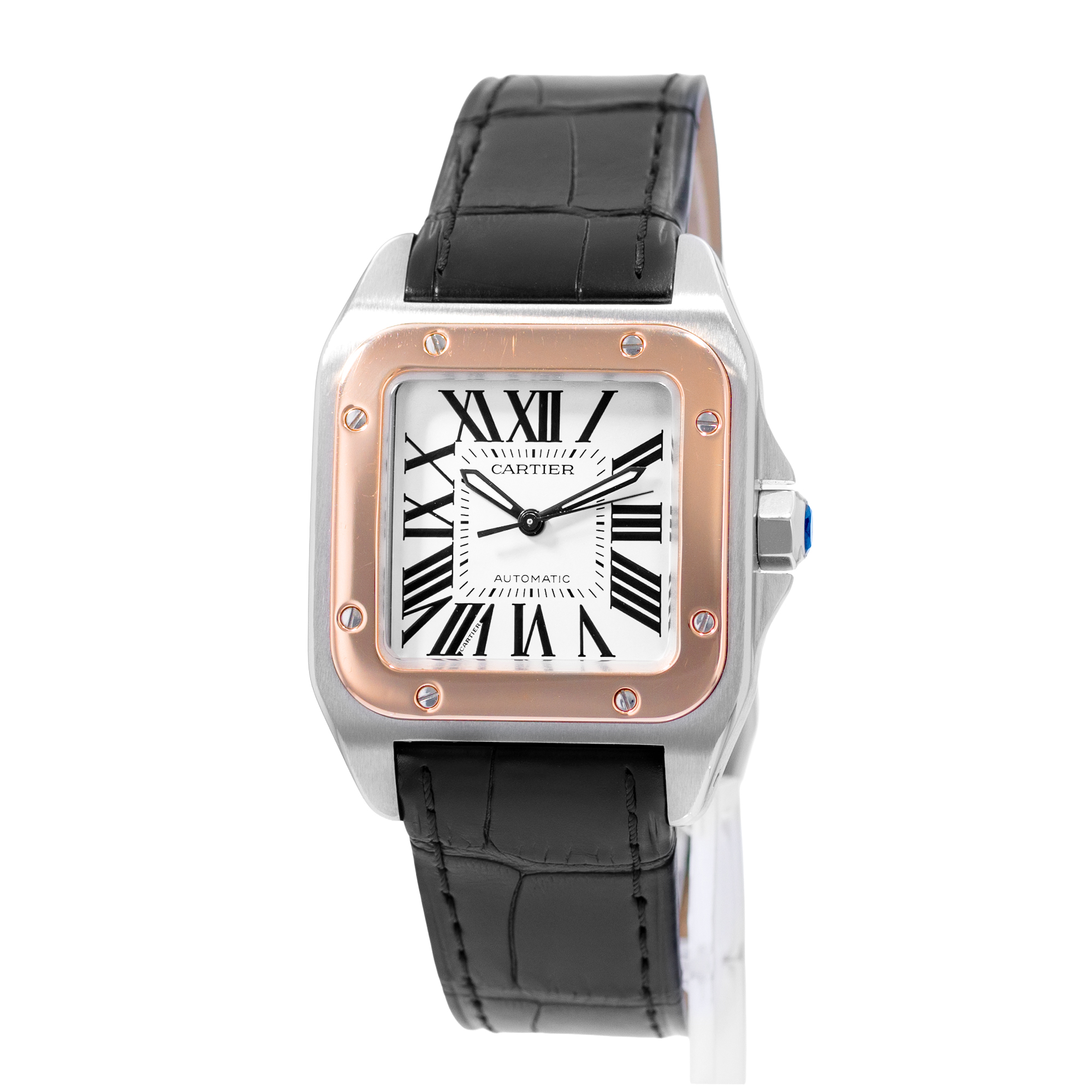 Cartier Santos 100 W20107X7 2878 33mm Silver Steel Rose Gold Mens Watch 2013 thumbnail 3