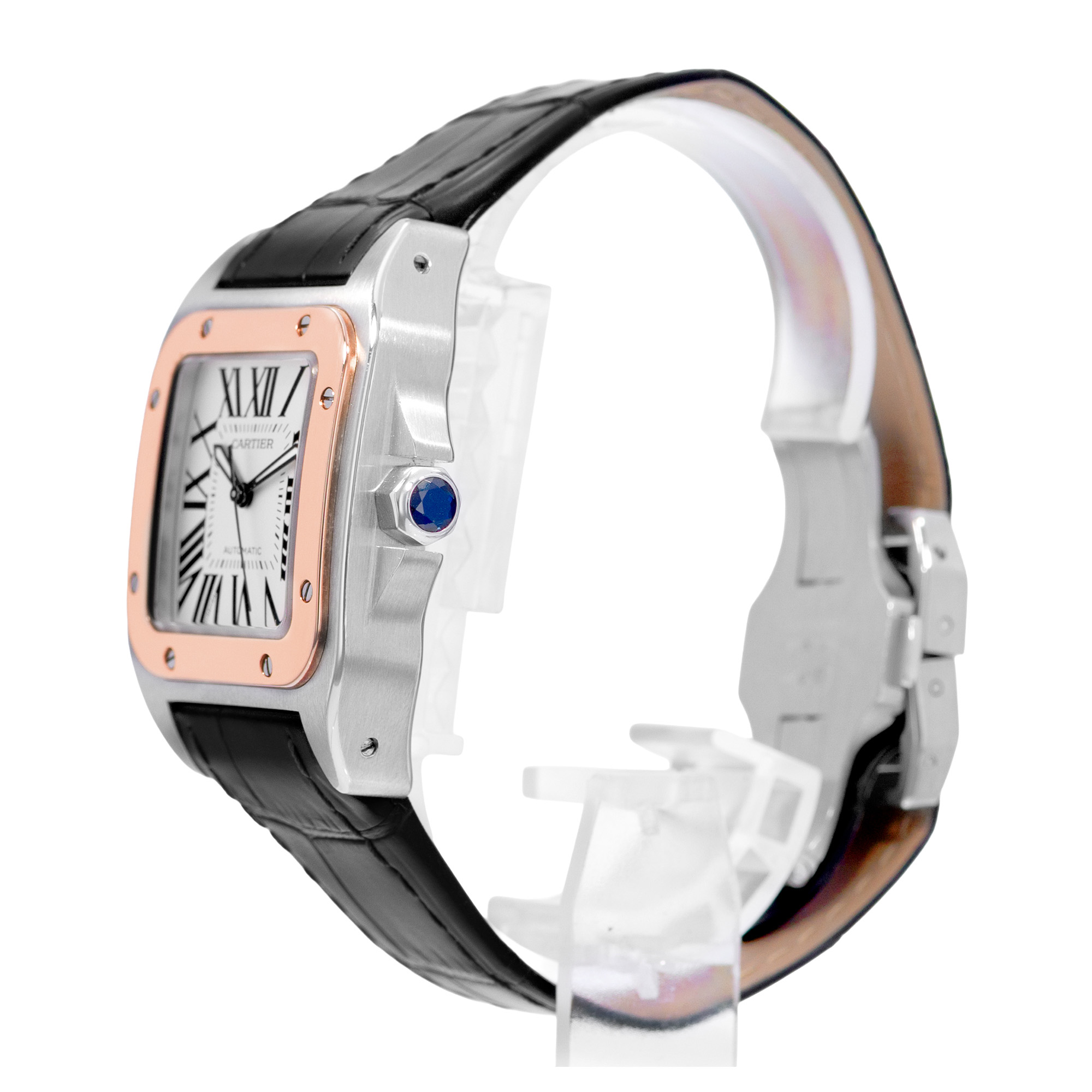 Cartier Santos 100 W20107X7 2878 33mm Silver Steel Rose Gold Mens Watch 2013 thumbnail 4