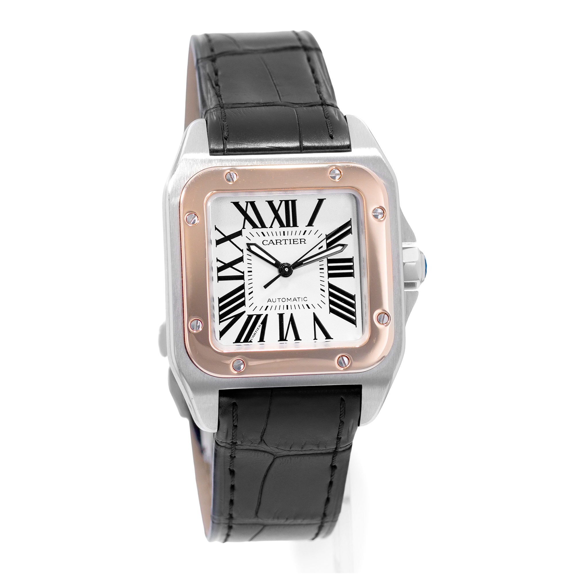 Cartier Santos 100 W20107X7 2878 33mm Silver Steel Rose Gold Mens Watch 2013 thumbnail 6