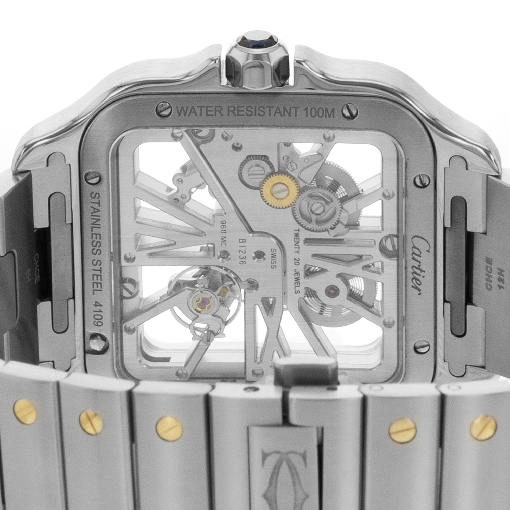 Cartier Santos WHSA0019 4109 39mm Skeleton Steel Gold Manual Mens Watch thumbnail 11