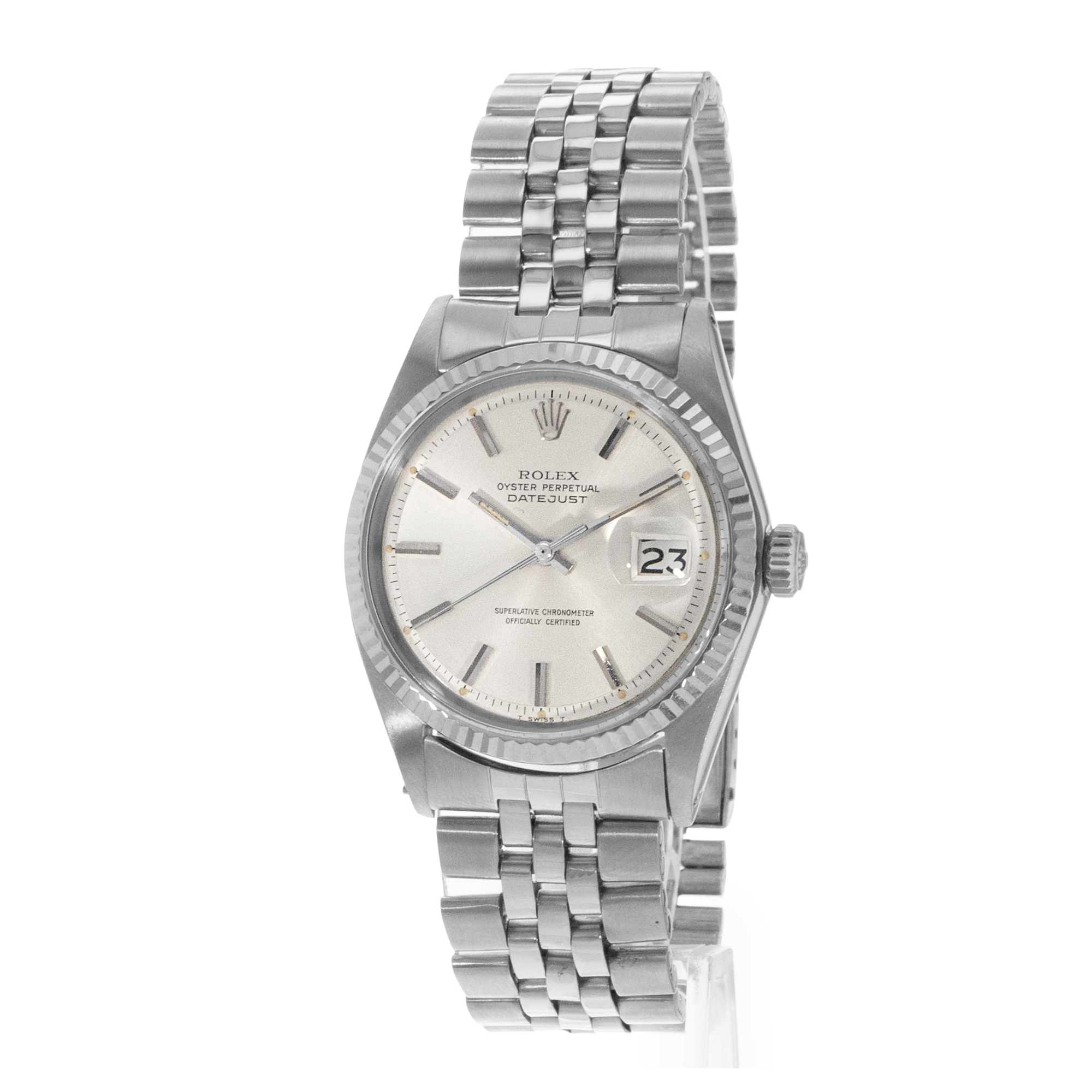 Rolex Datejust 36 1601 Silver Index Steel White Gold Jubilee Mens Watch 1972 thumbnail 3