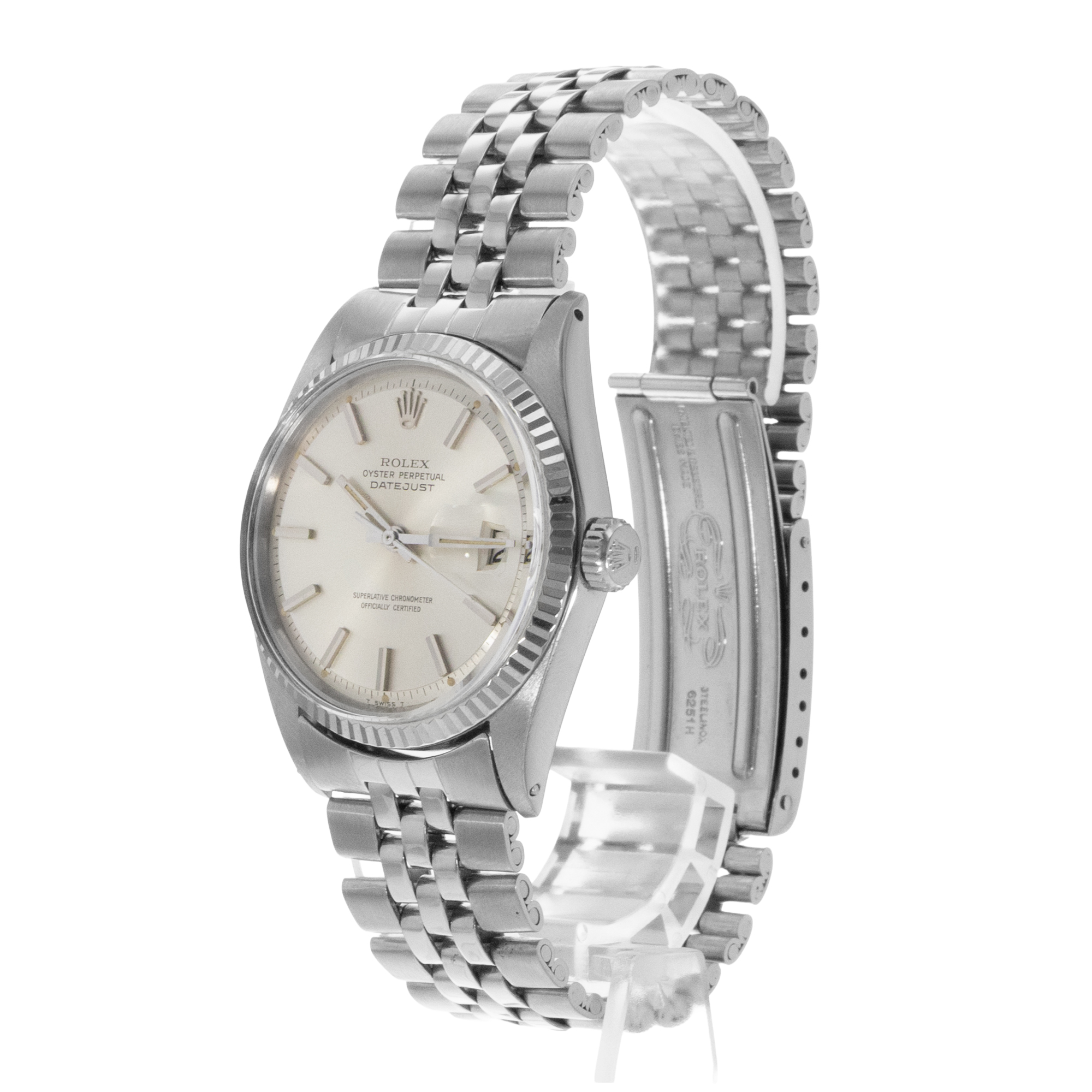 Rolex Datejust 36 1601 Silver Index Steel White Gold Jubilee Mens Watch 1972 thumbnail 4