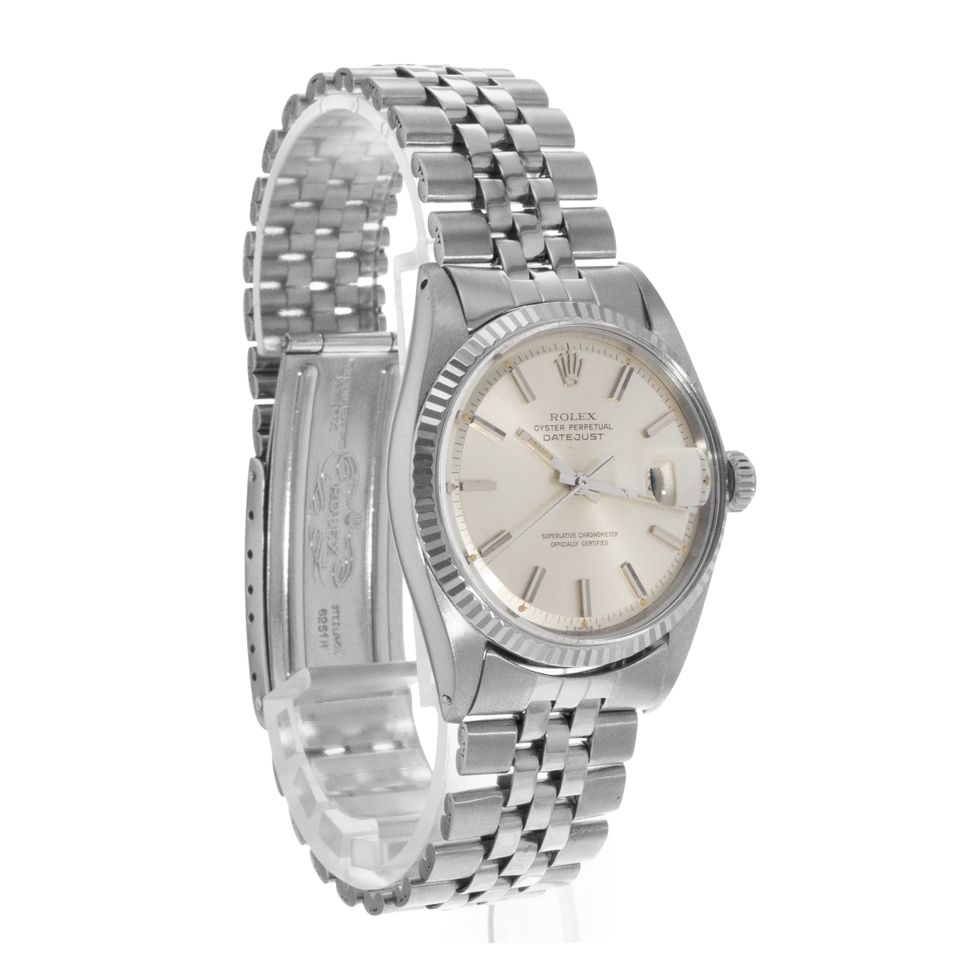 Rolex Datejust 36 1601 Silver Index Steel White Gold Jubilee Mens Watch 1972 thumbnail 7