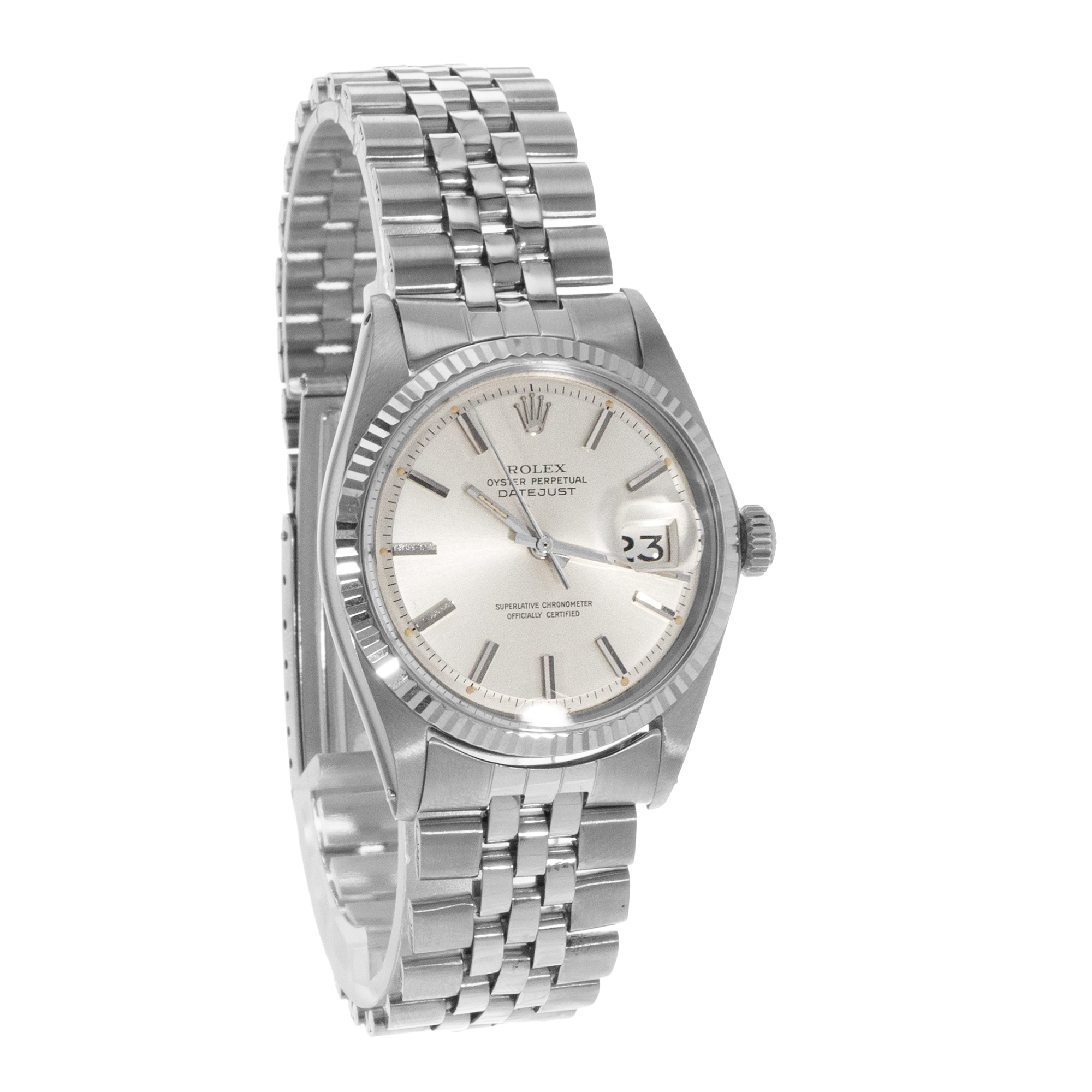 Rolex Datejust 36 1601 Silver Index Steel White Gold Jubilee Mens Watch 1972 thumbnail 8