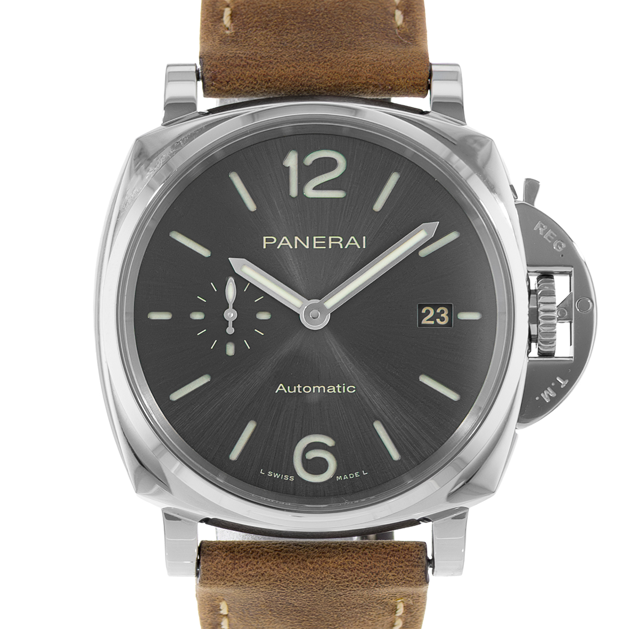 Panerai Luminor Due PAM 00904 42mm Grey Steel Date Automatic Mens Watch thumbnail 1