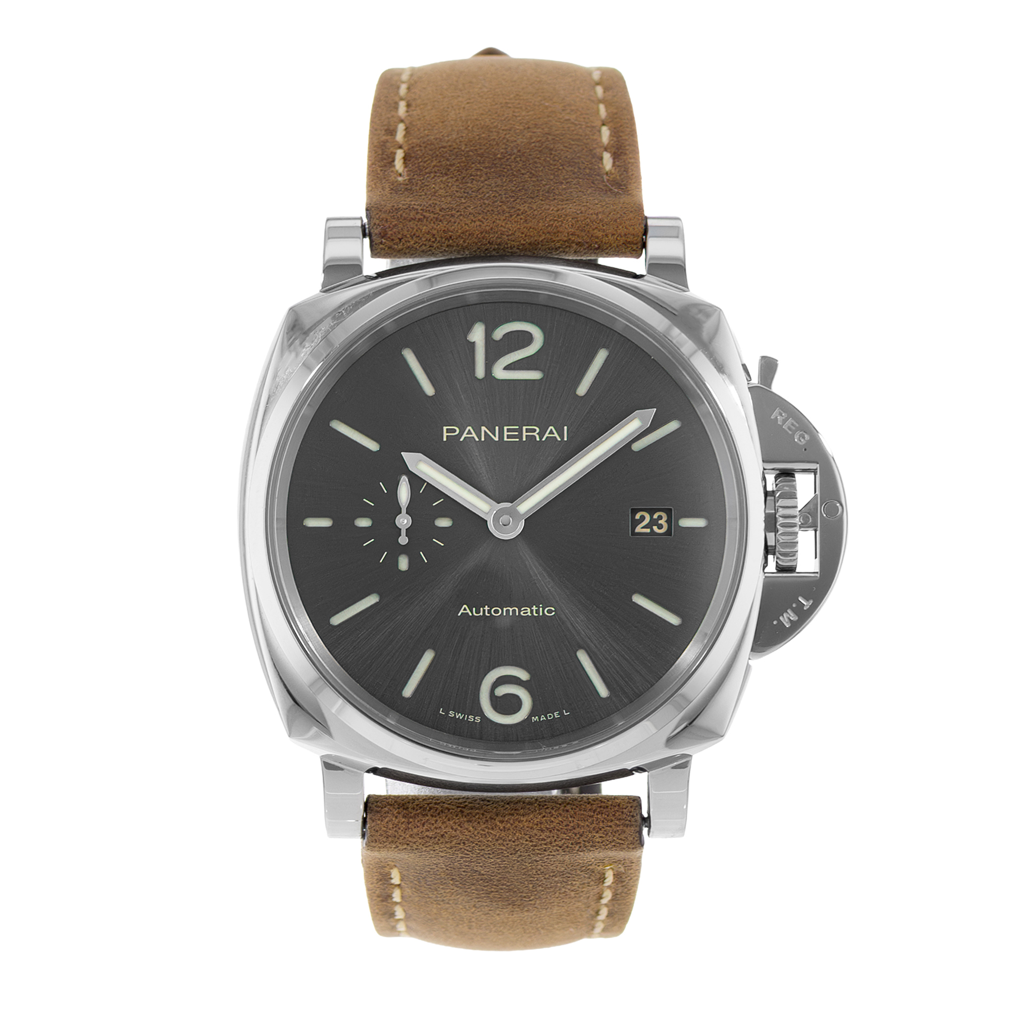 Panerai Luminor Due PAM 00904 42mm Grey Steel Date Automatic Mens Watch thumbnail 2