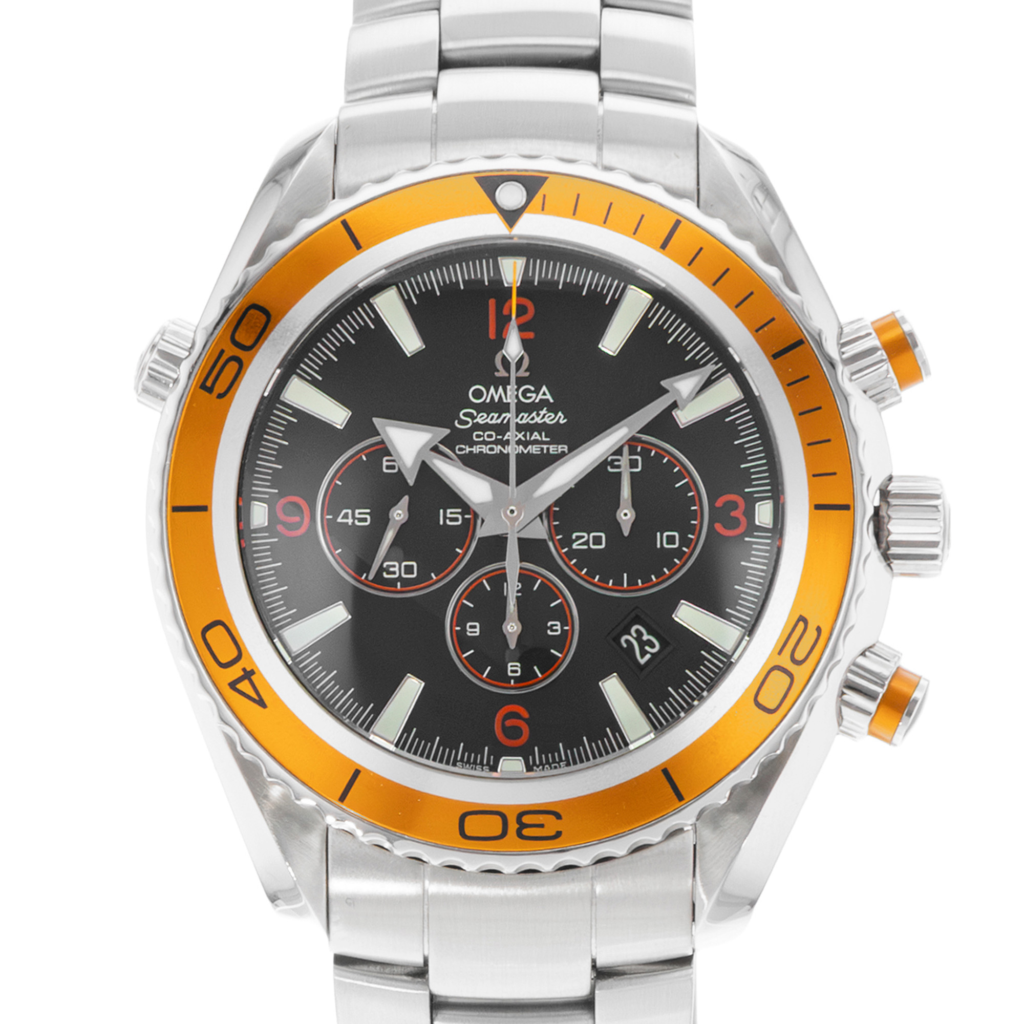 Omega Seamaster Planet Ocean Chronograph 22185000 45mm Steel Mens Watch 2007 thumbnail 1