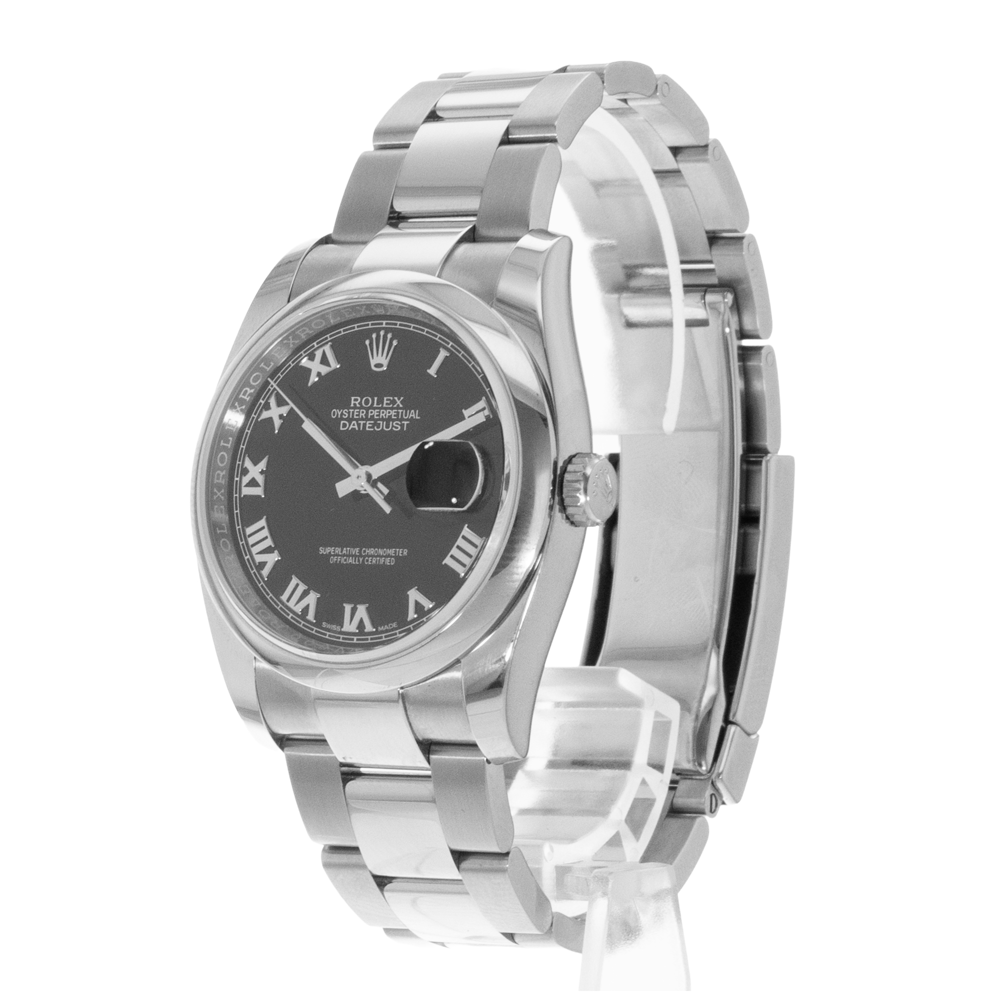 Rolex Datejust 36 116200 Black Roman Steel Oyster Automatic Mens Watch 2018 thumbnail 5