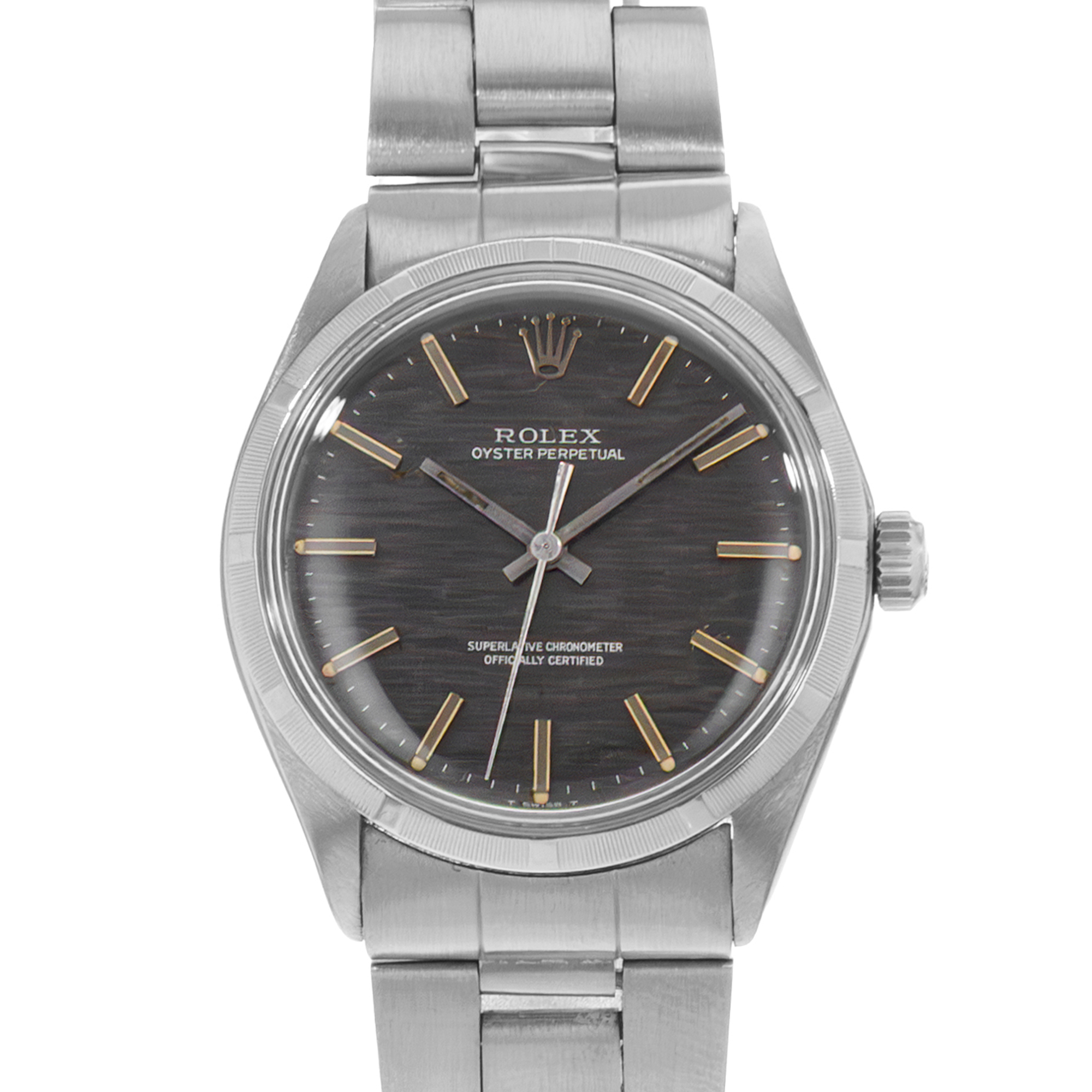 Rolex Oyster Perpetual 34 1003 Grey Mosaic Steel Folded Oyster Mens Watch 1972 thumbnail 1