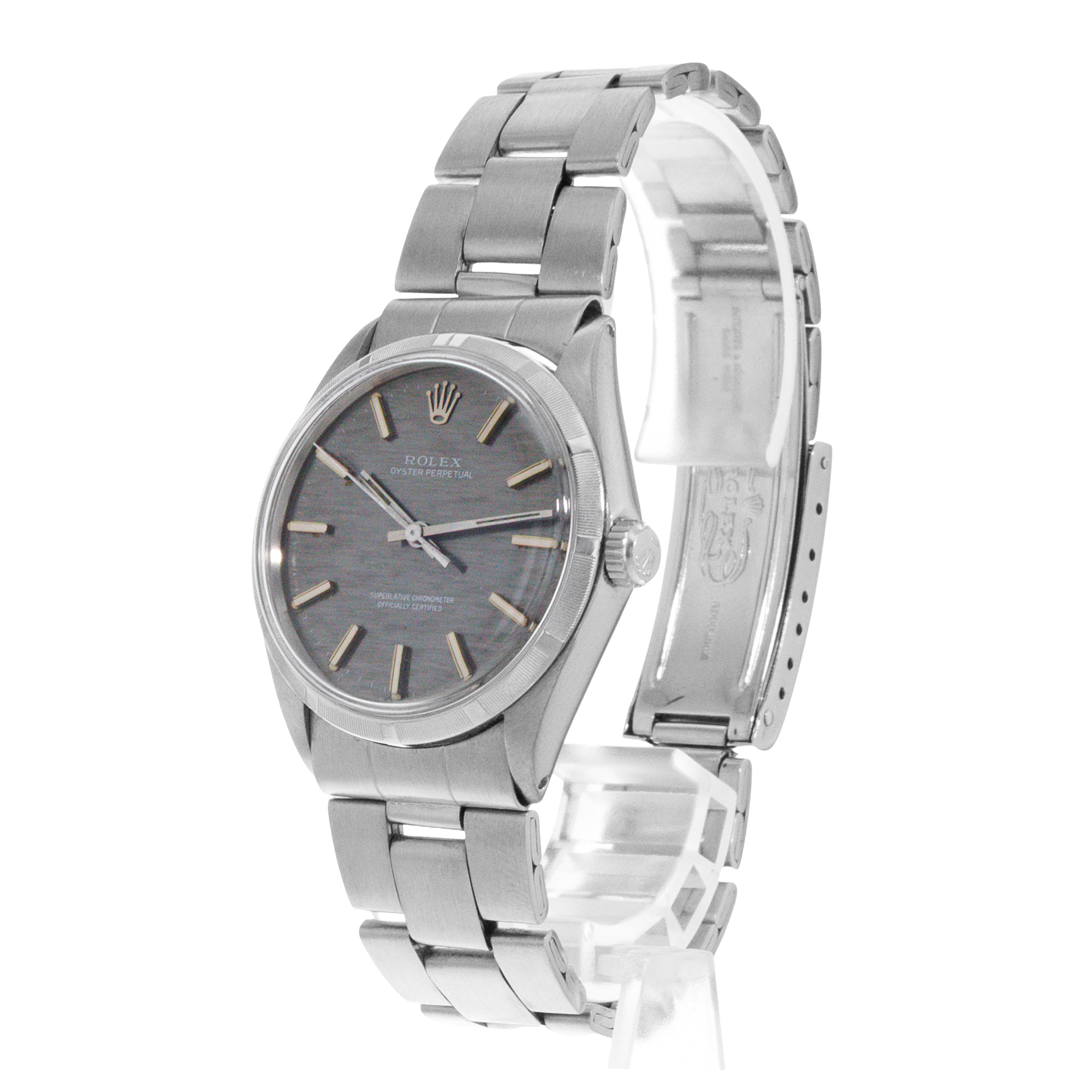 Rolex Oyster Perpetual 34 1003 Grey Mosaic Steel Folded Oyster Mens Watch 1972 thumbnail 4