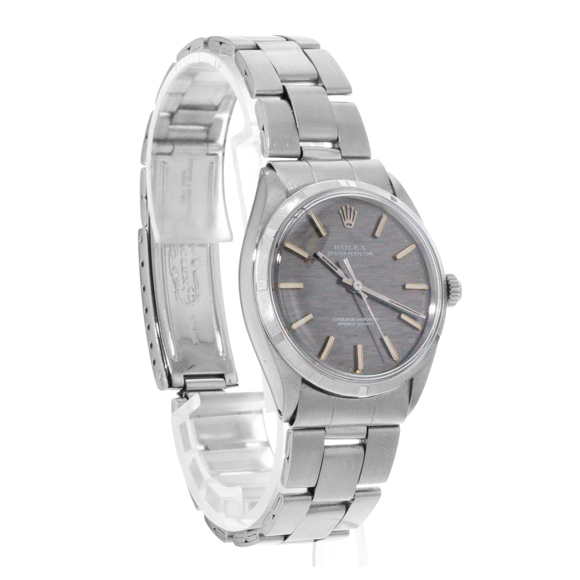 Rolex Oyster Perpetual 34 1003 Grey Mosaic Steel Folded Oyster Mens Watch 1972 thumbnail 7