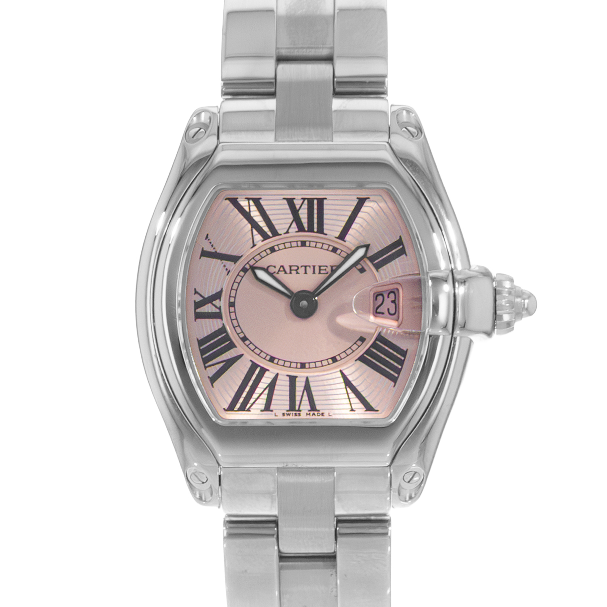 Cartier Roadster W62017V3 2675 31mm Pink Roman Steel Quartz Ladies Watch 2004 thumbnail 1
