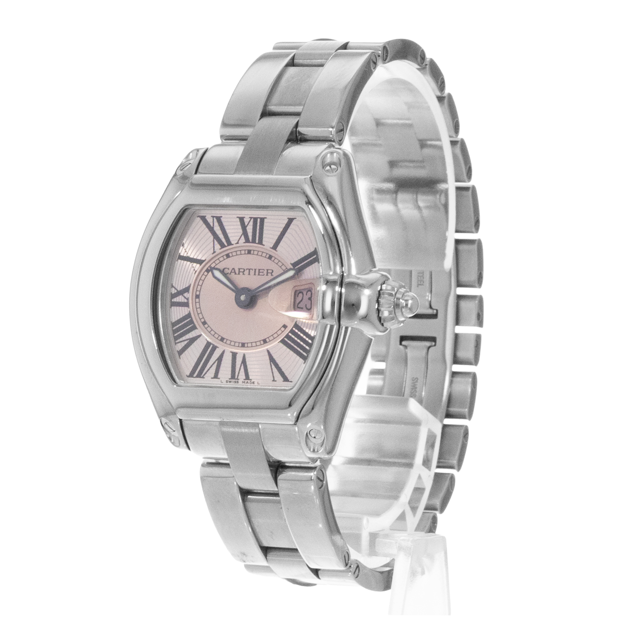 Cartier Roadster W62017V3 2675 31mm Pink Roman Steel Quartz Ladies Watch 2004 thumbnail 4