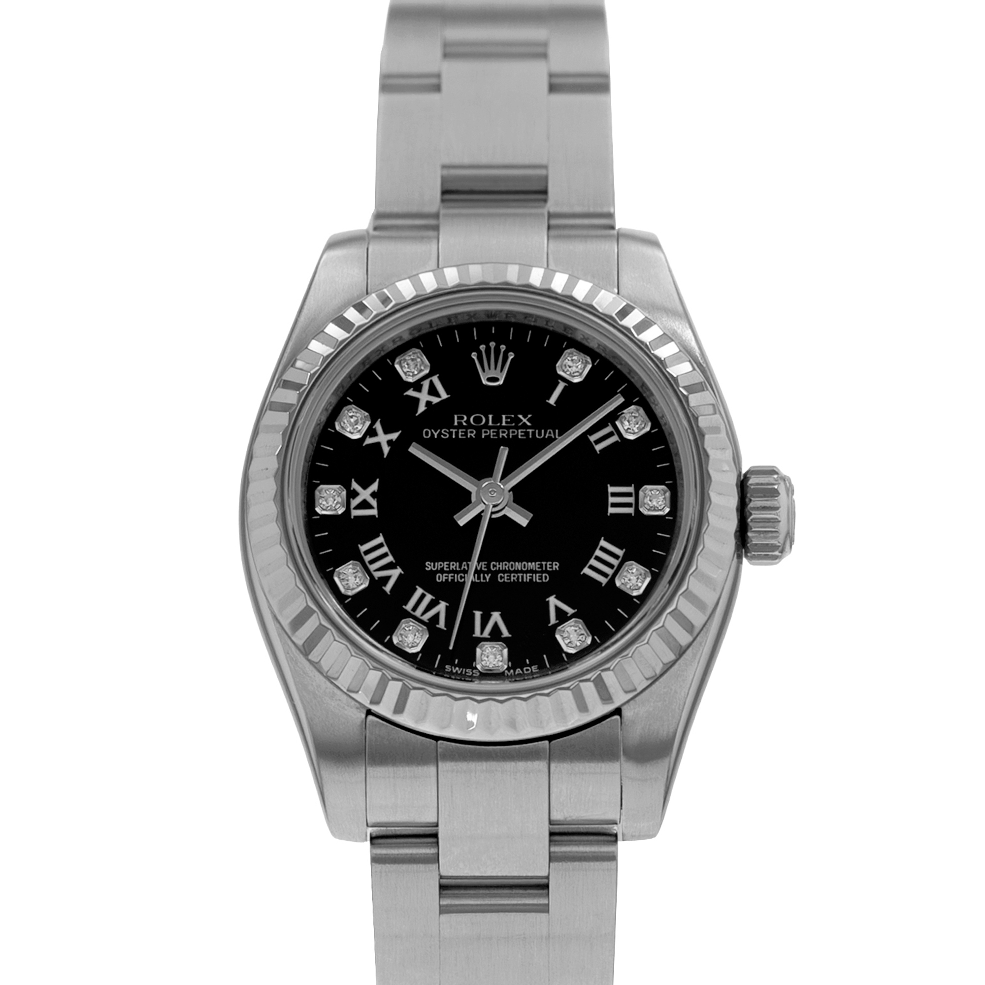 Rolex Oyster Perpetual 26 176234 Black Diamond Steel White Gold Ladies Watch thumbnail 1