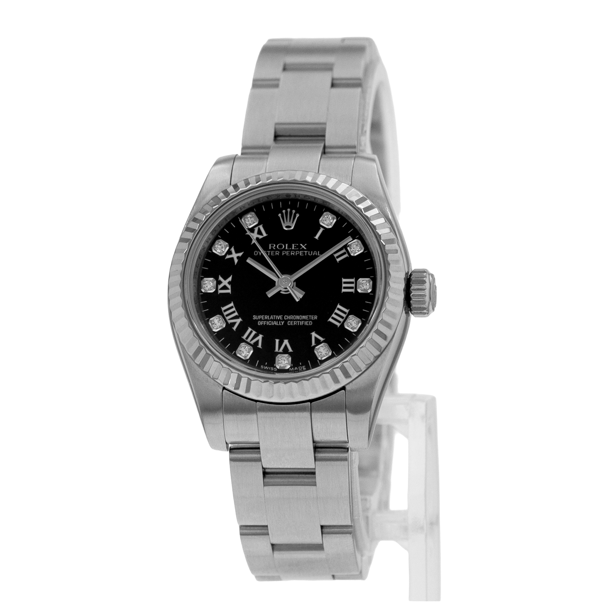 Rolex Oyster Perpetual 26 176234 Black Diamond Steel White Gold Ladies Watch thumbnail 3