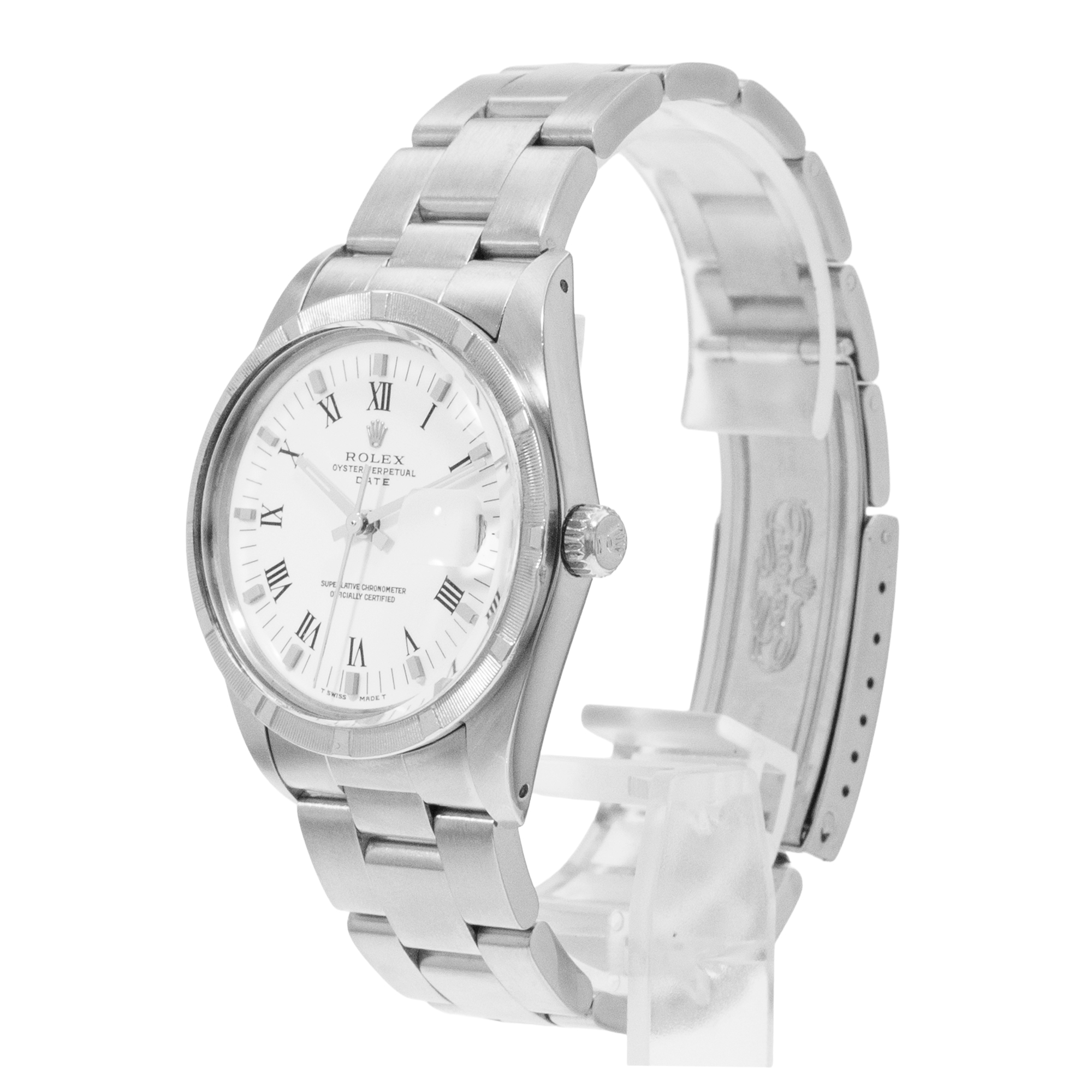 Rolex Oyster Perpetual Date 34 15010 White Roman Steel Oyster Mens Watch 1989 thumbnail 4