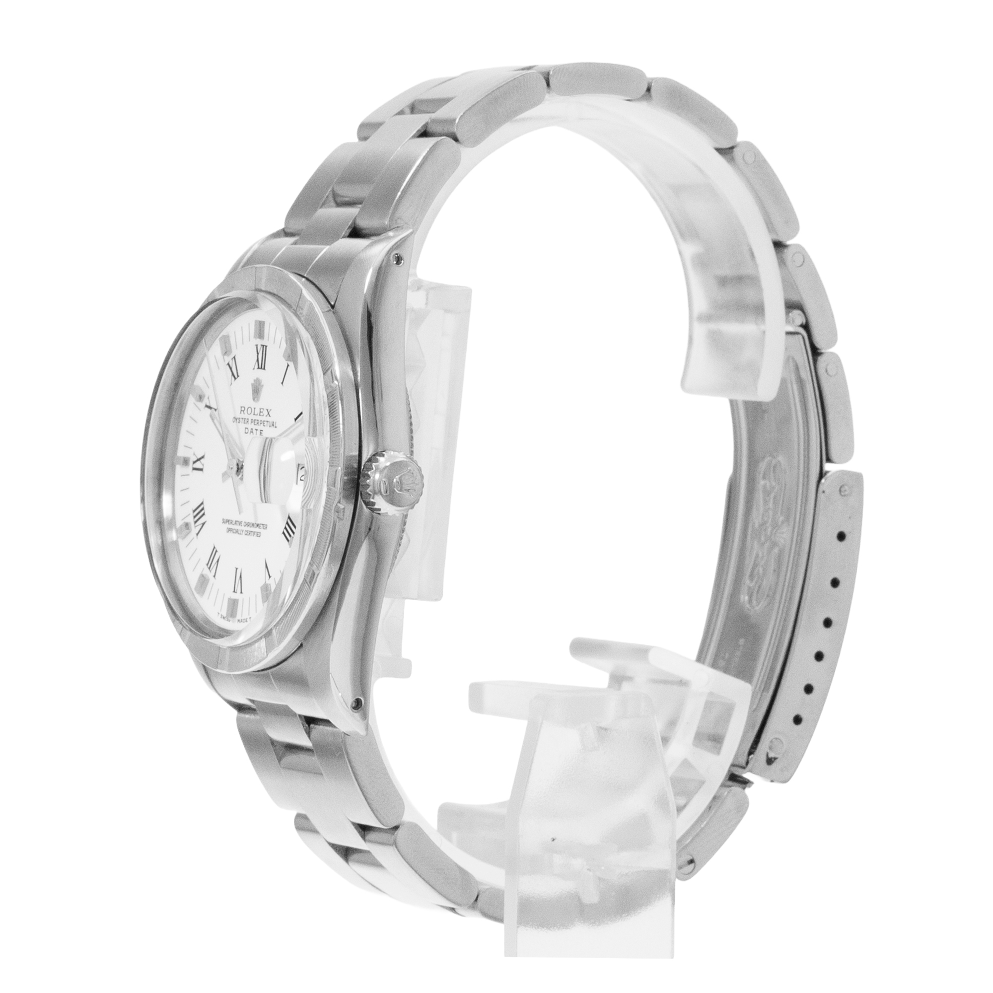 Rolex Oyster Perpetual Date 34 15010 White Roman Steel Oyster Mens Watch 1989 thumbnail 5