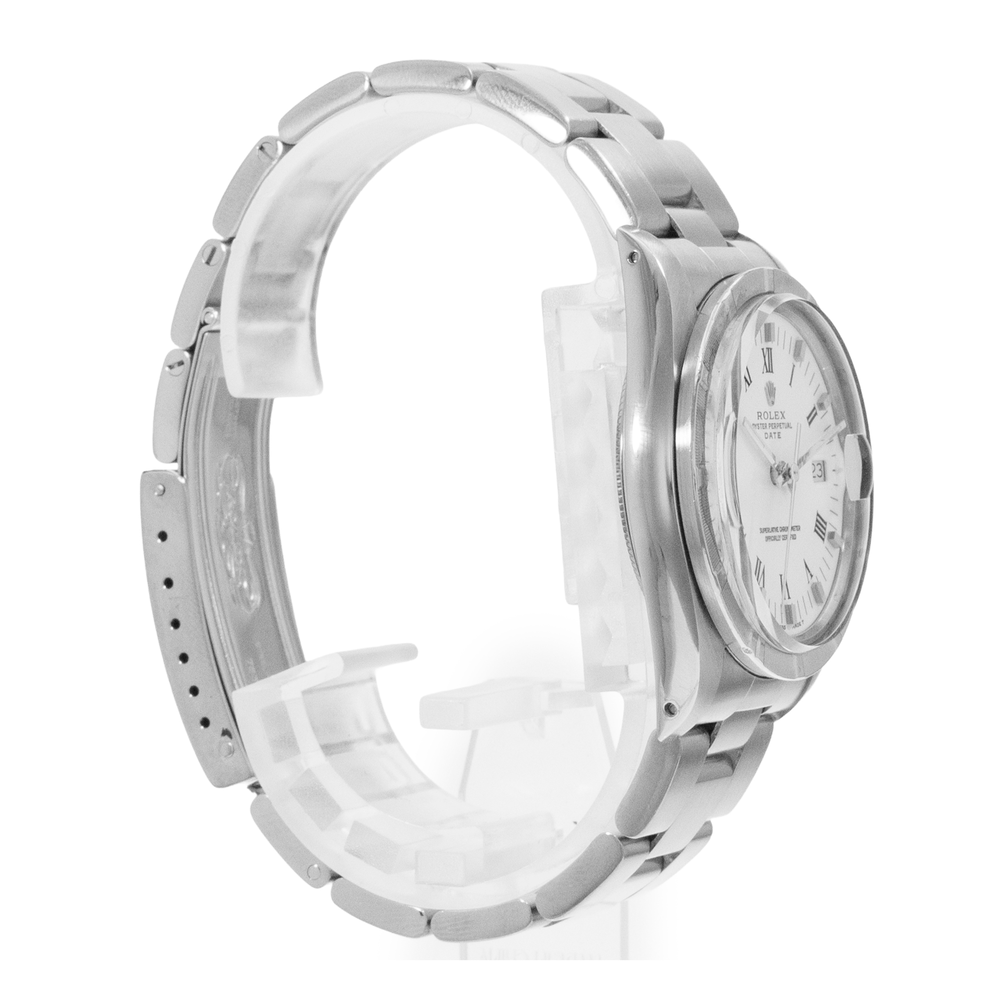 Rolex Oyster Perpetual Date 34 15010 White Roman Steel Oyster Mens Watch 1989 thumbnail 6