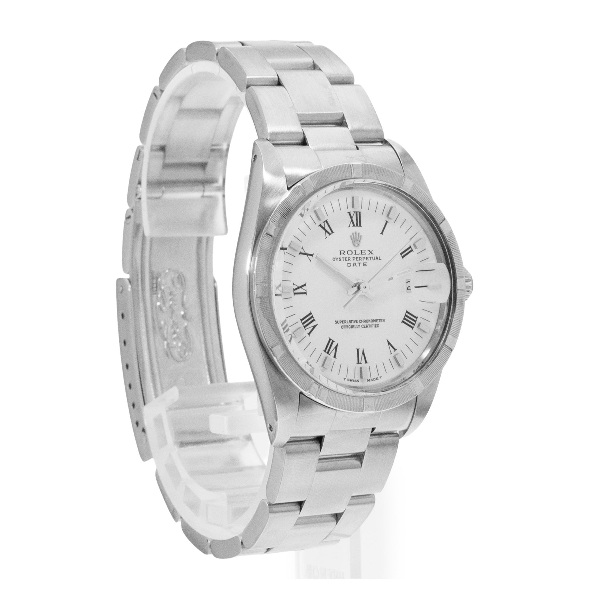 Rolex Oyster Perpetual Date 34 15010 White Roman Steel Oyster Mens Watch 1989 thumbnail 7
