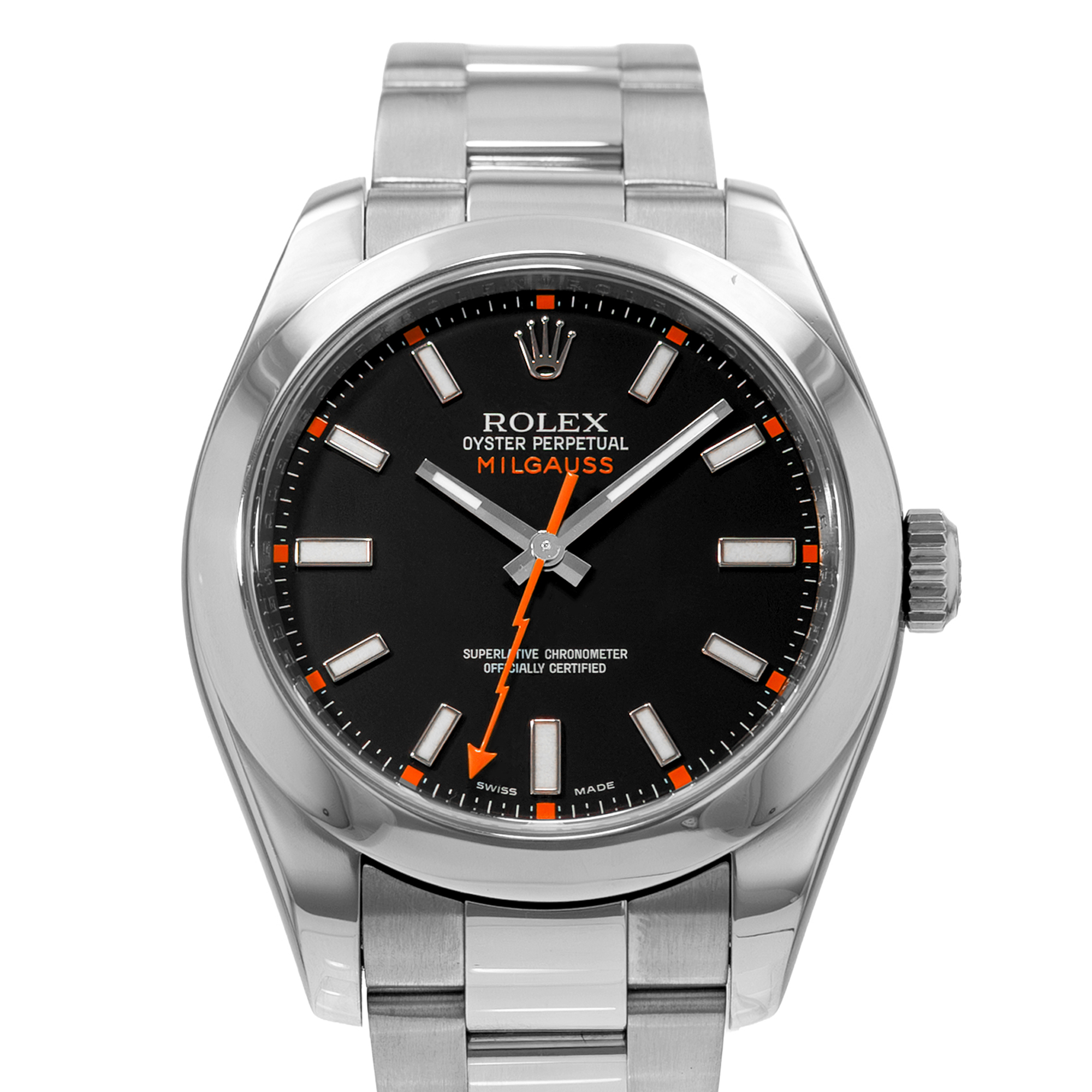 Rolex Milgauss 116400 40mm Black Orange Smooth Steel Oyster Mens Watch 2008 thumbnail 1