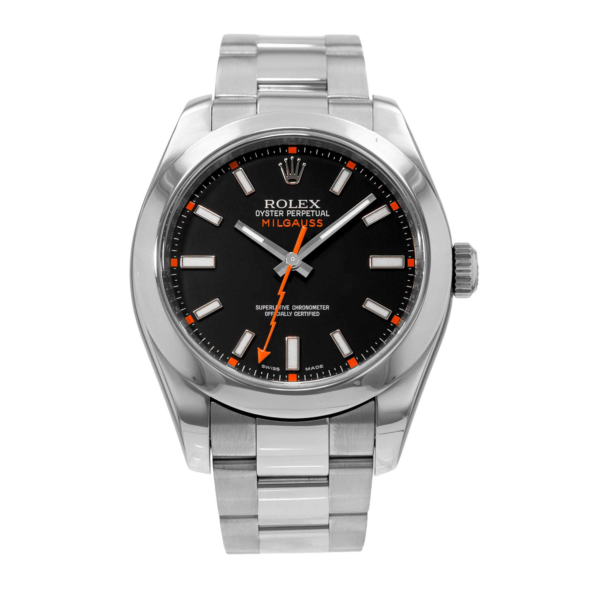 Rolex Milgauss 116400 40mm Black Orange Smooth Steel Oyster Mens Watch 2008 thumbnail 2